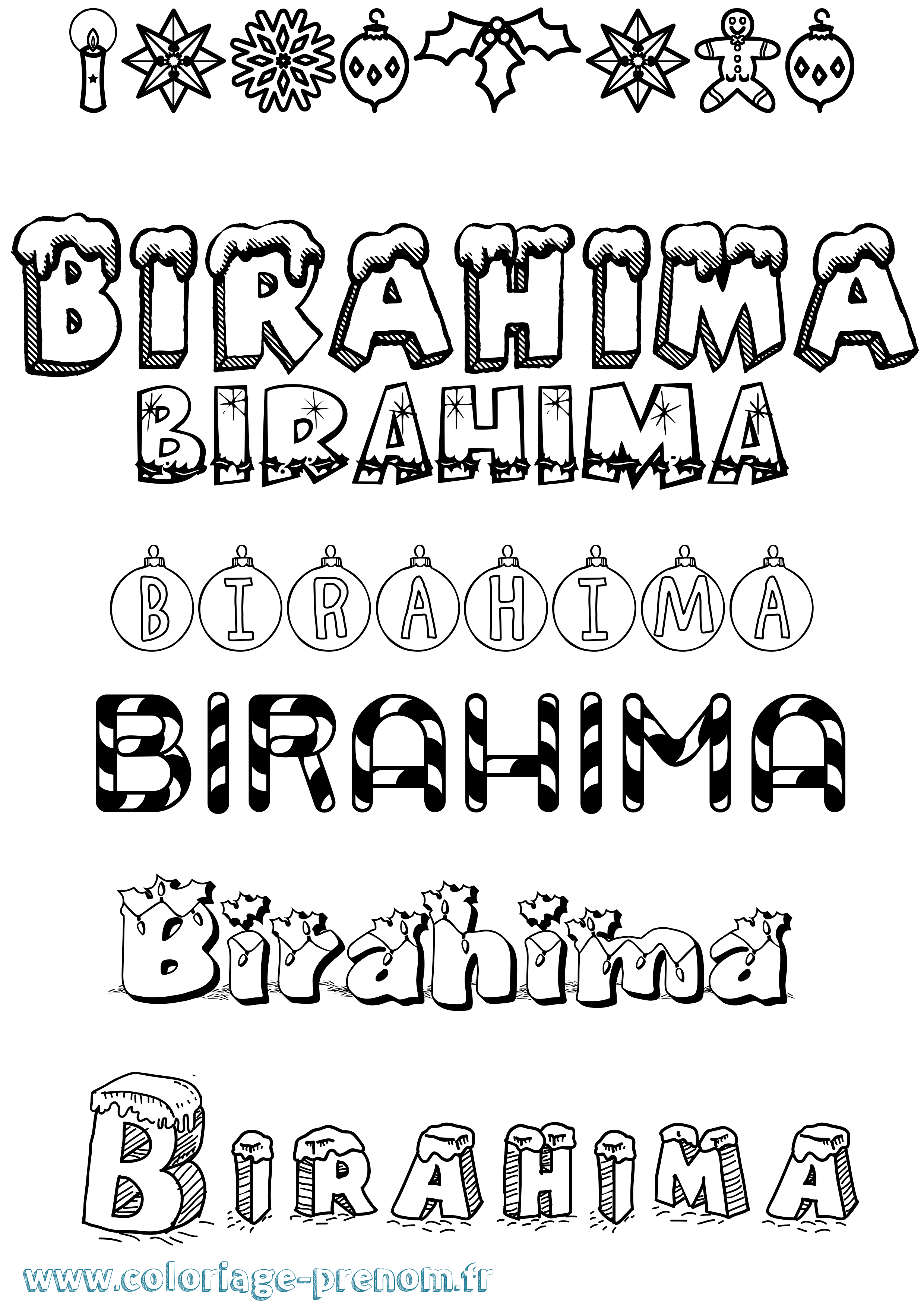 Coloriage Birahima Noël Coloriage prénom Birahima Noël