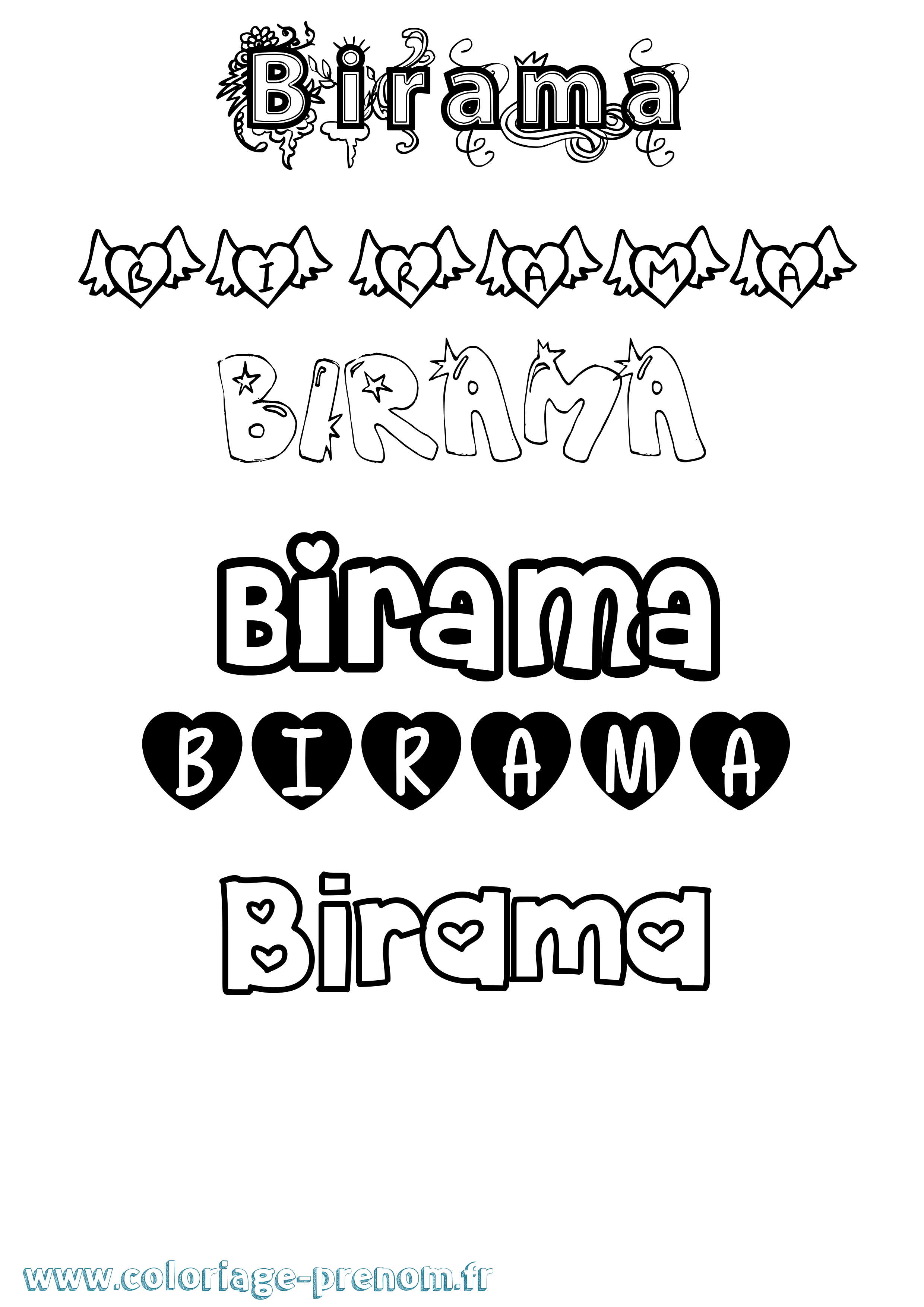 Coloriage Birama Girly Coloriage prénom Birama Girly