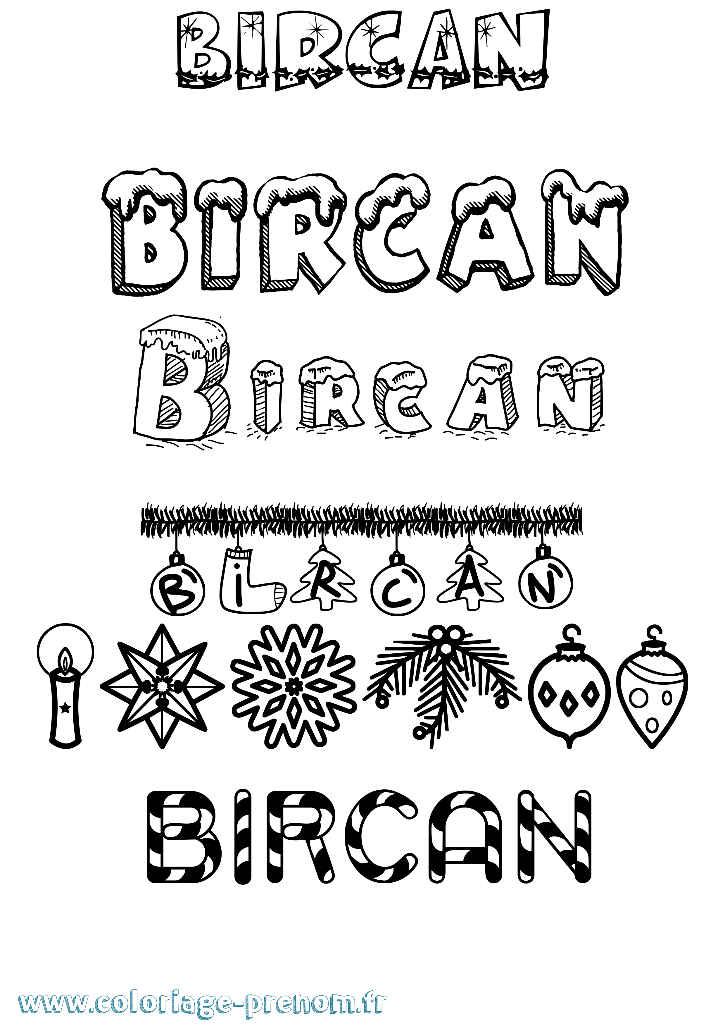 Coloriage Bircan Noël Coloriage prénom Bircan Noël