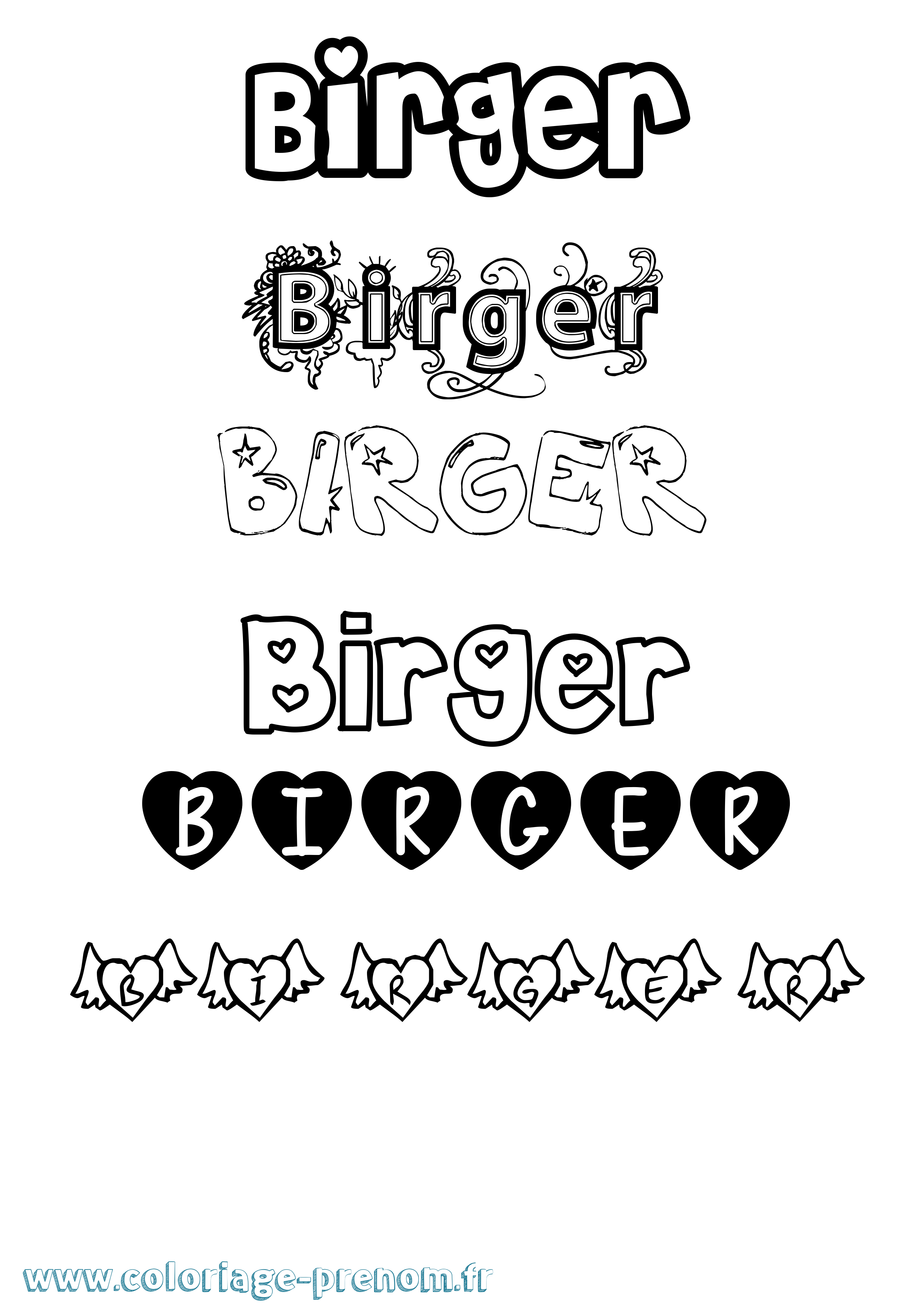 Coloriage Birger Girly Coloriage prénom Birger Girly
