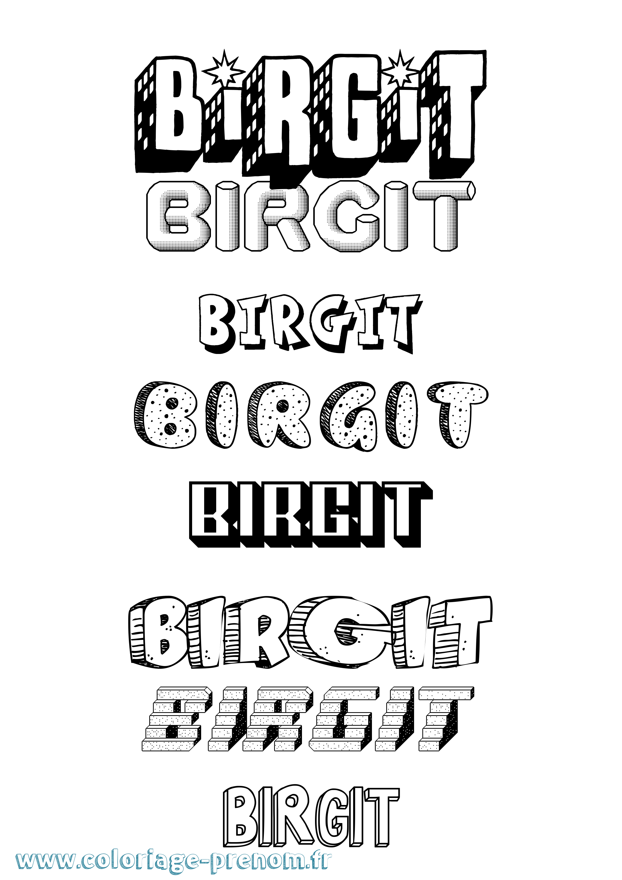 Coloriage Birgit Effet 3D Coloriage prénom Birgit Effet 3D