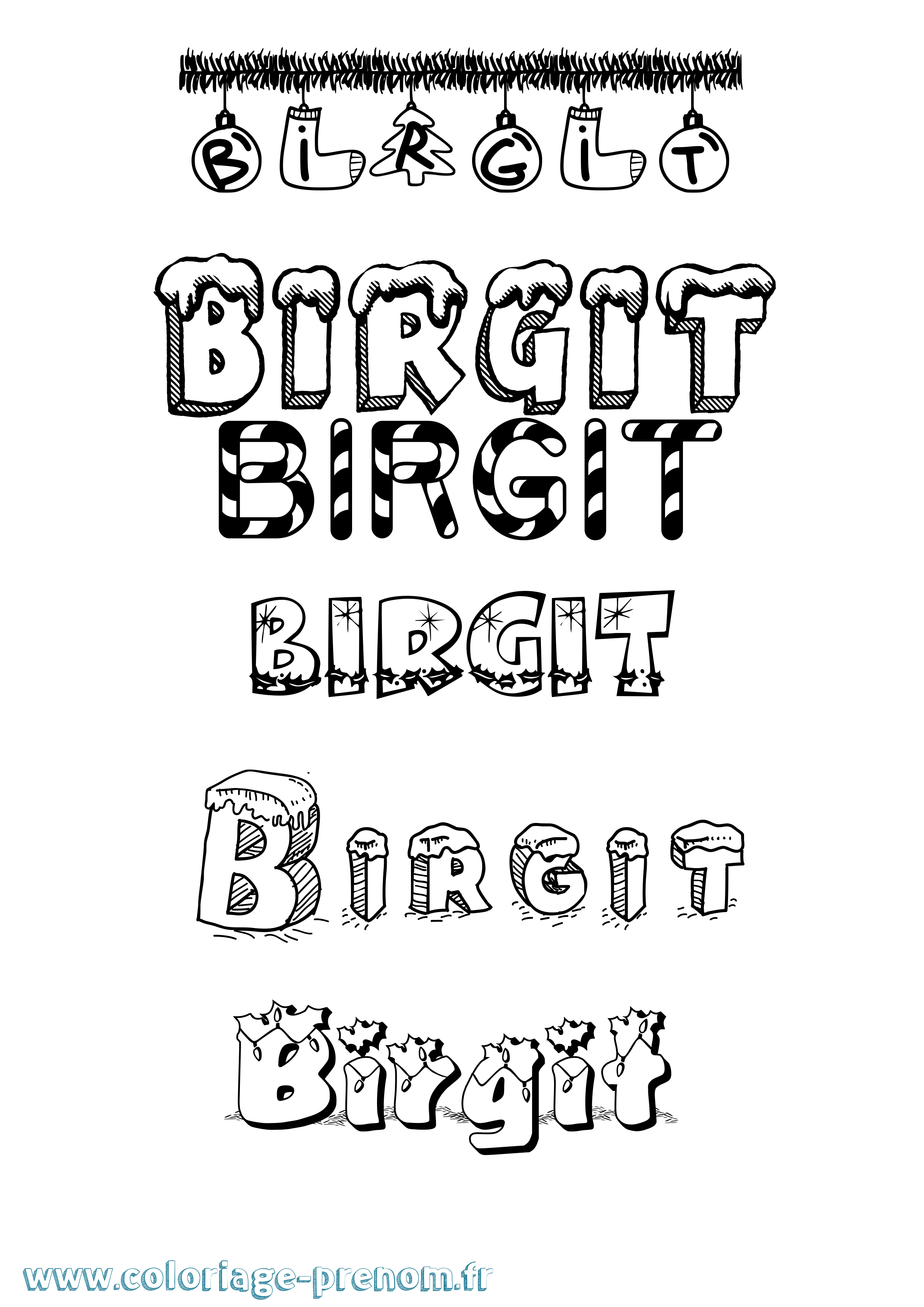 Coloriage Birgit Noël Coloriage prénom Birgit Noël