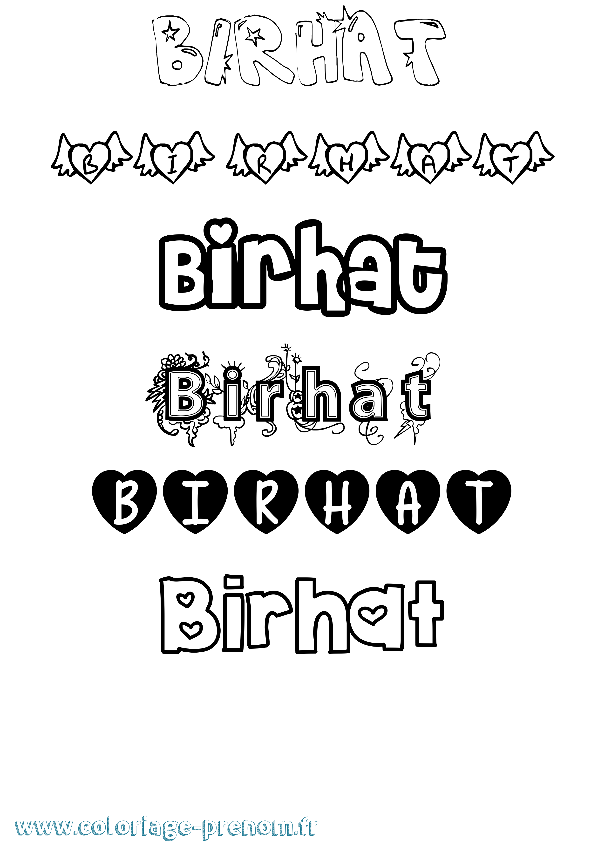 Coloriage Birhat Girly Coloriage prénom Birhat Girly