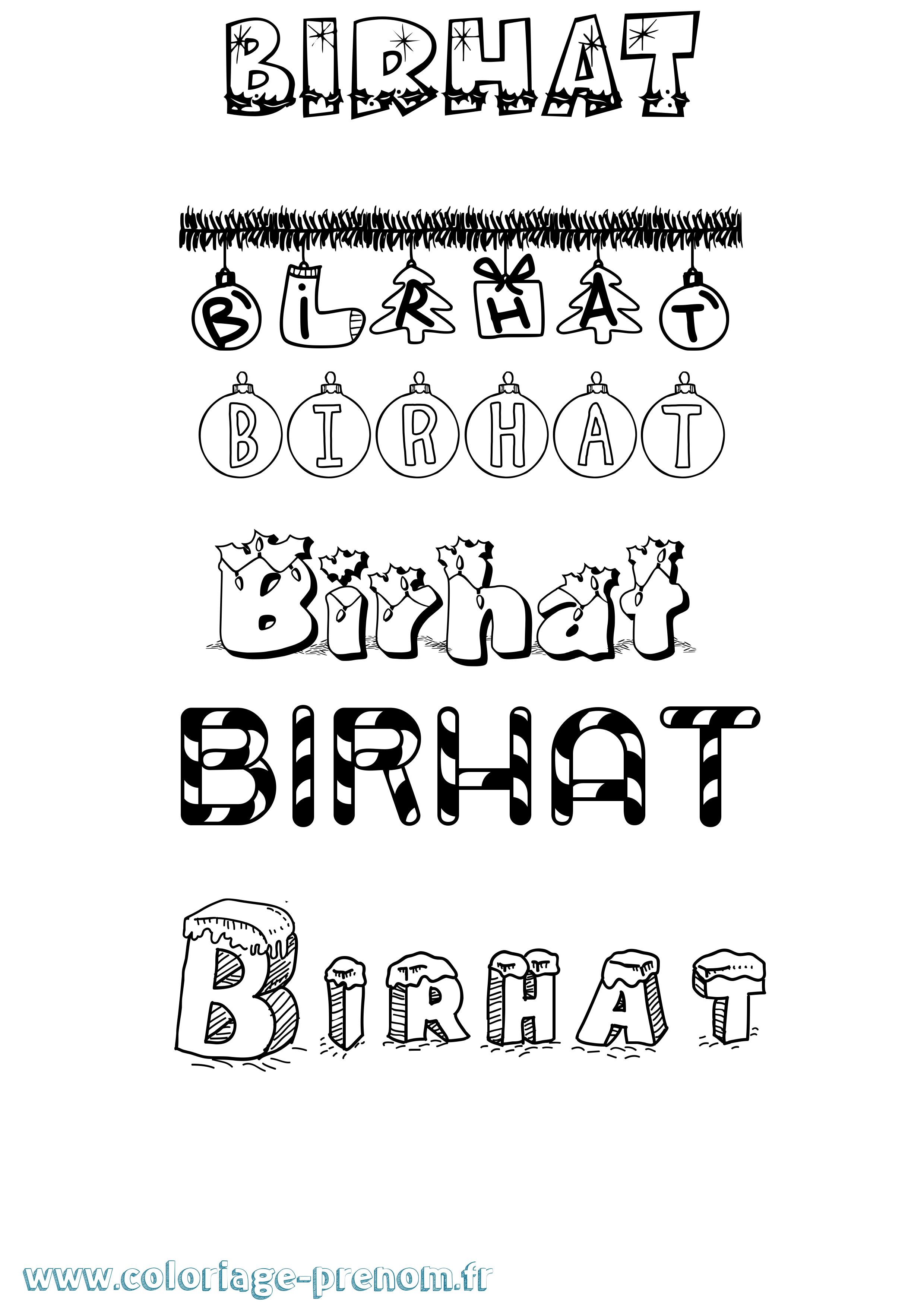 Coloriage Birhat Noël Coloriage prénom Birhat Noël