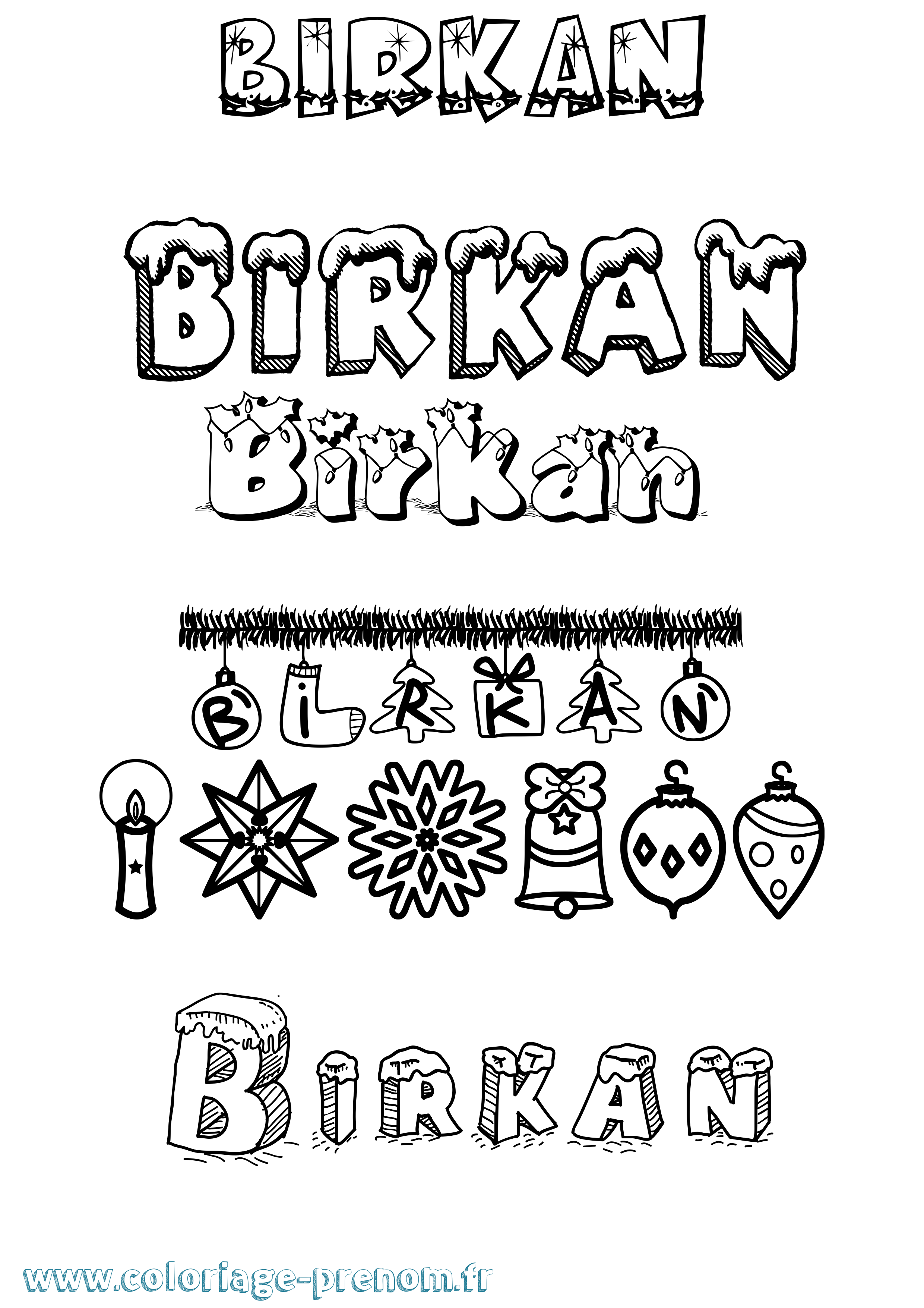 Coloriage Birkan Noël Coloriage prénom Birkan Noël