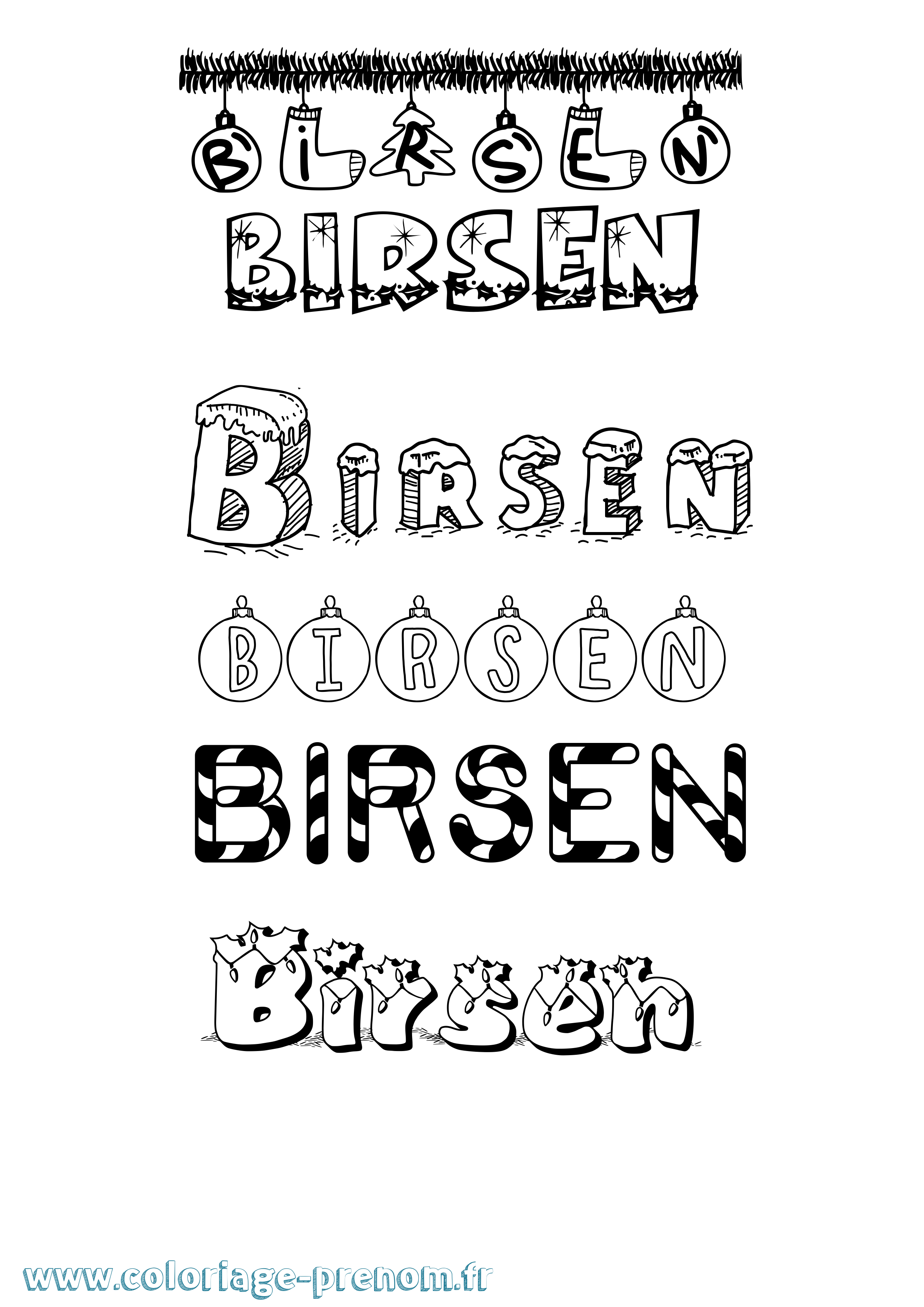 Coloriage Birsen Noël Coloriage prénom Birsen Noël
