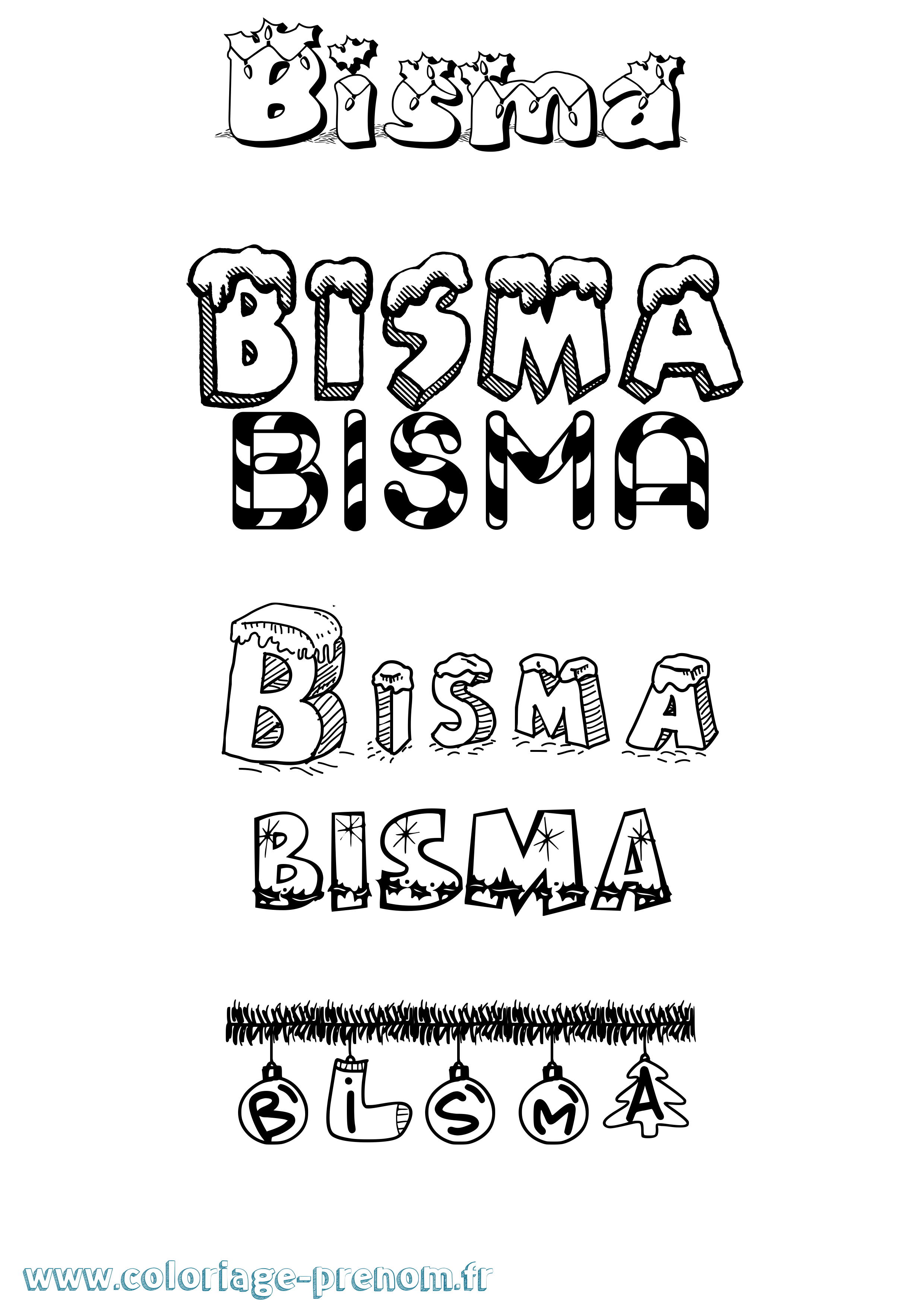 Coloriage Bisma Noël Coloriage prénom Bisma Noël
