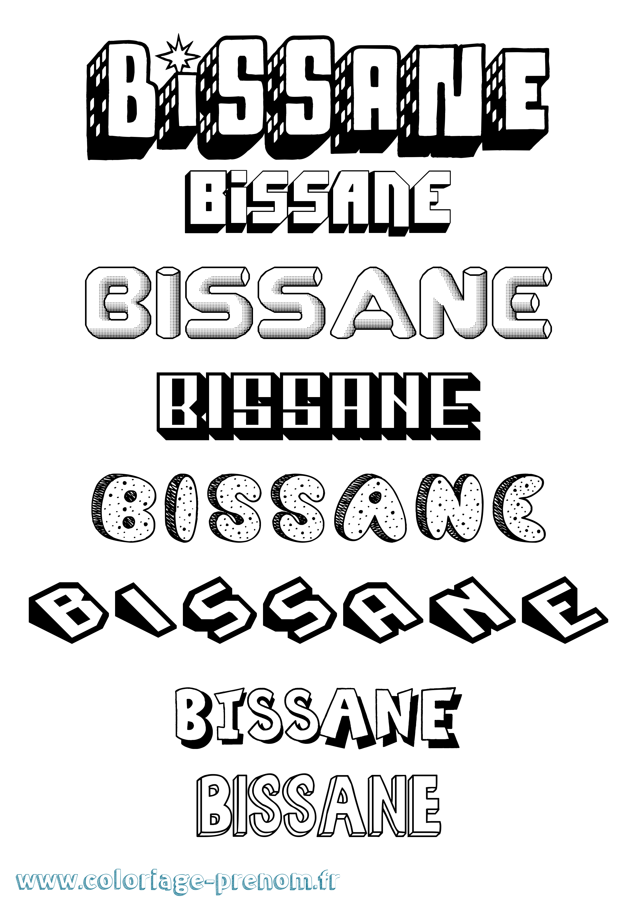 Coloriage Bissane Effet 3D Coloriage prénom Bissane Effet 3D