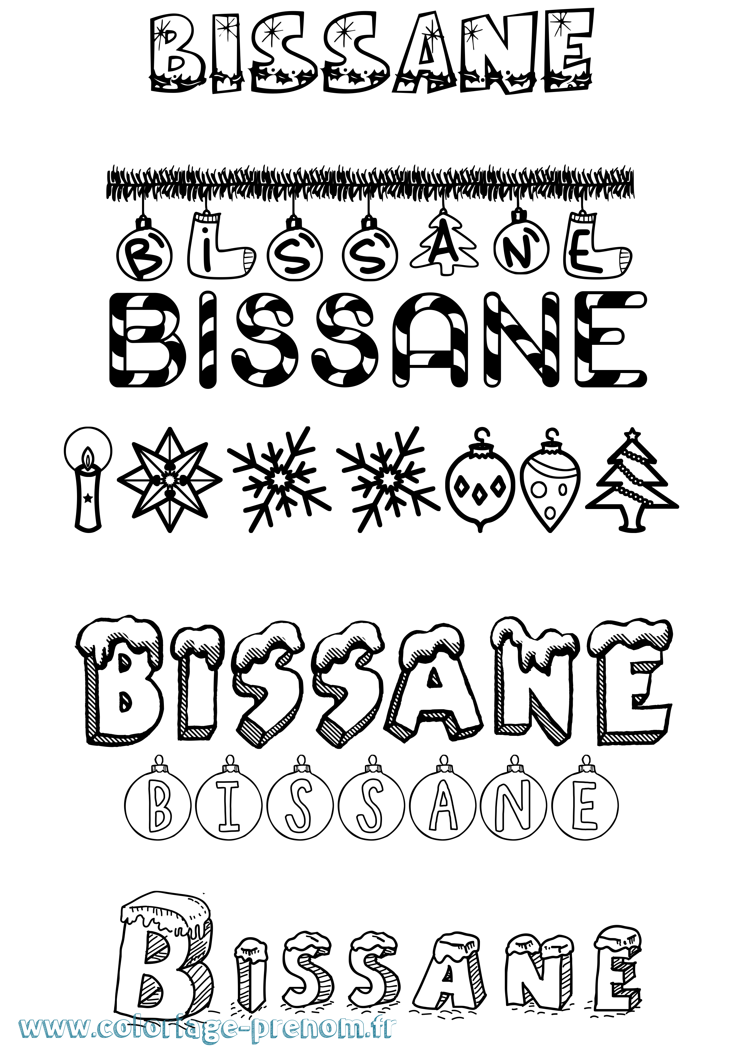 Coloriage Bissane Noël Coloriage prénom Bissane Noël