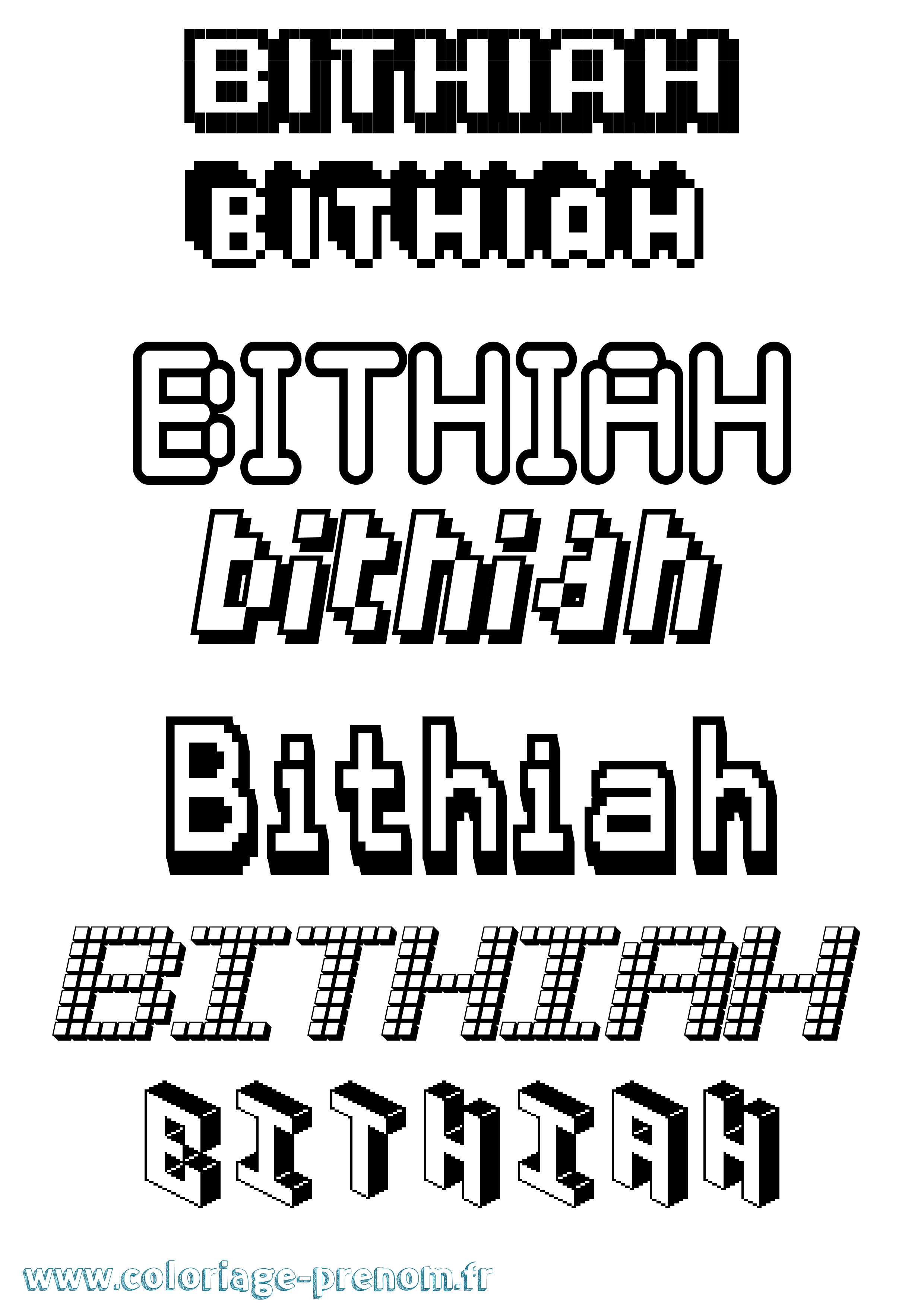Coloriage Bithiah Pixel Coloriage prénom Bithiah Pixel