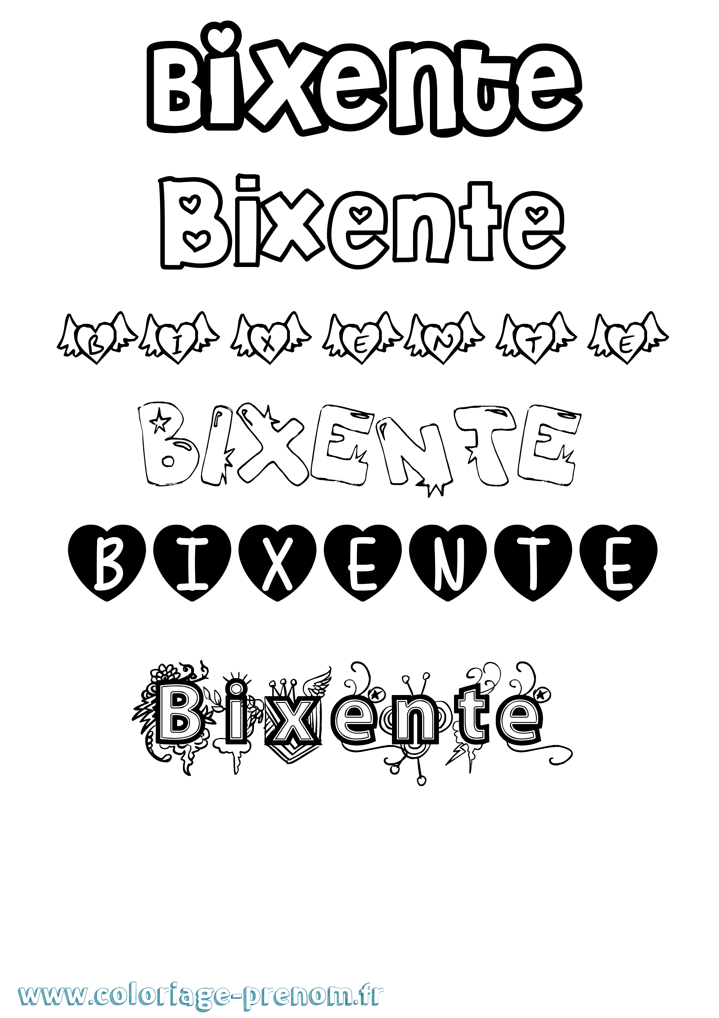 Coloriage Bixente Girly Coloriage prénom Bixente Girly