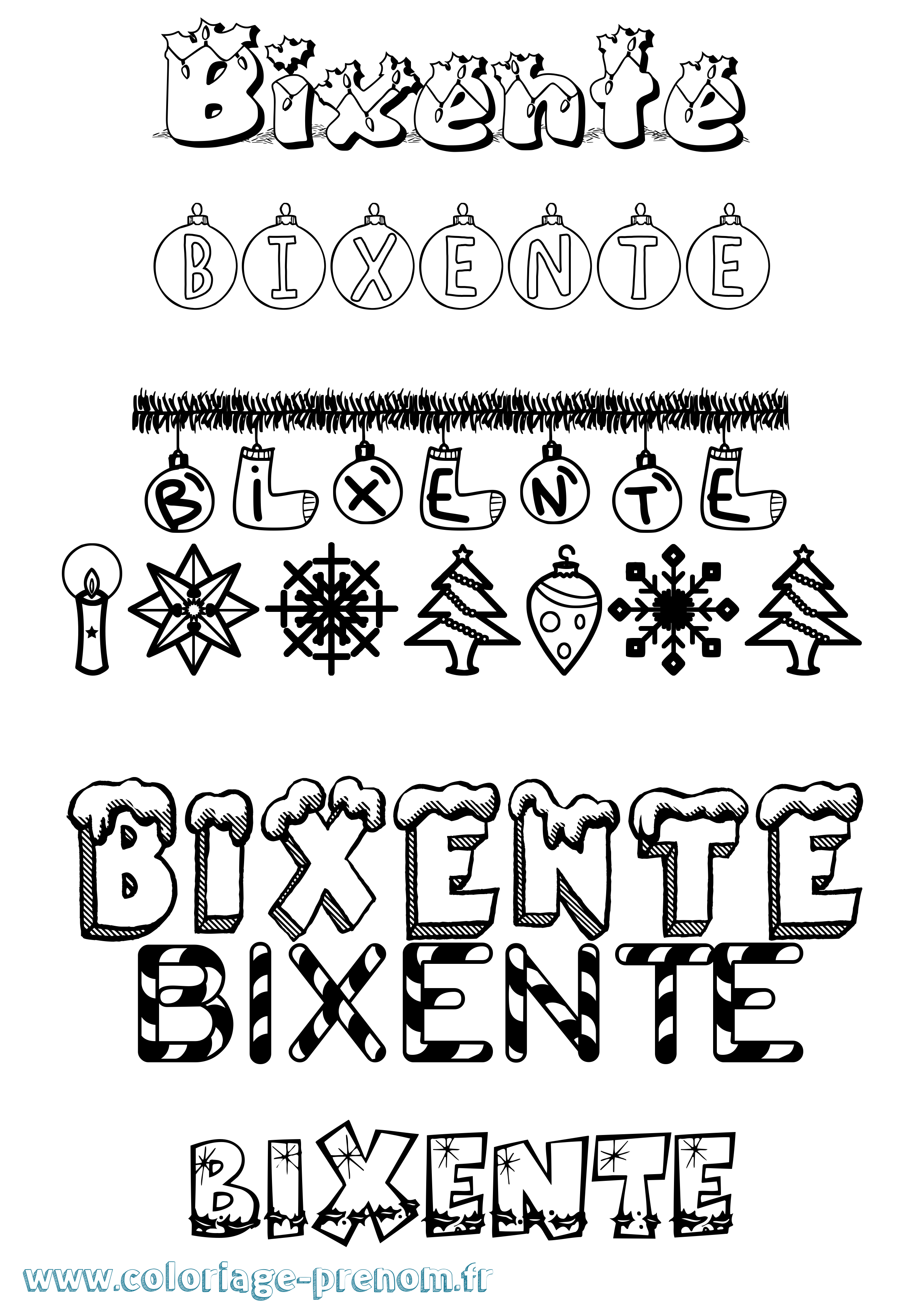Coloriage Bixente Noël Coloriage prénom Bixente Noël
