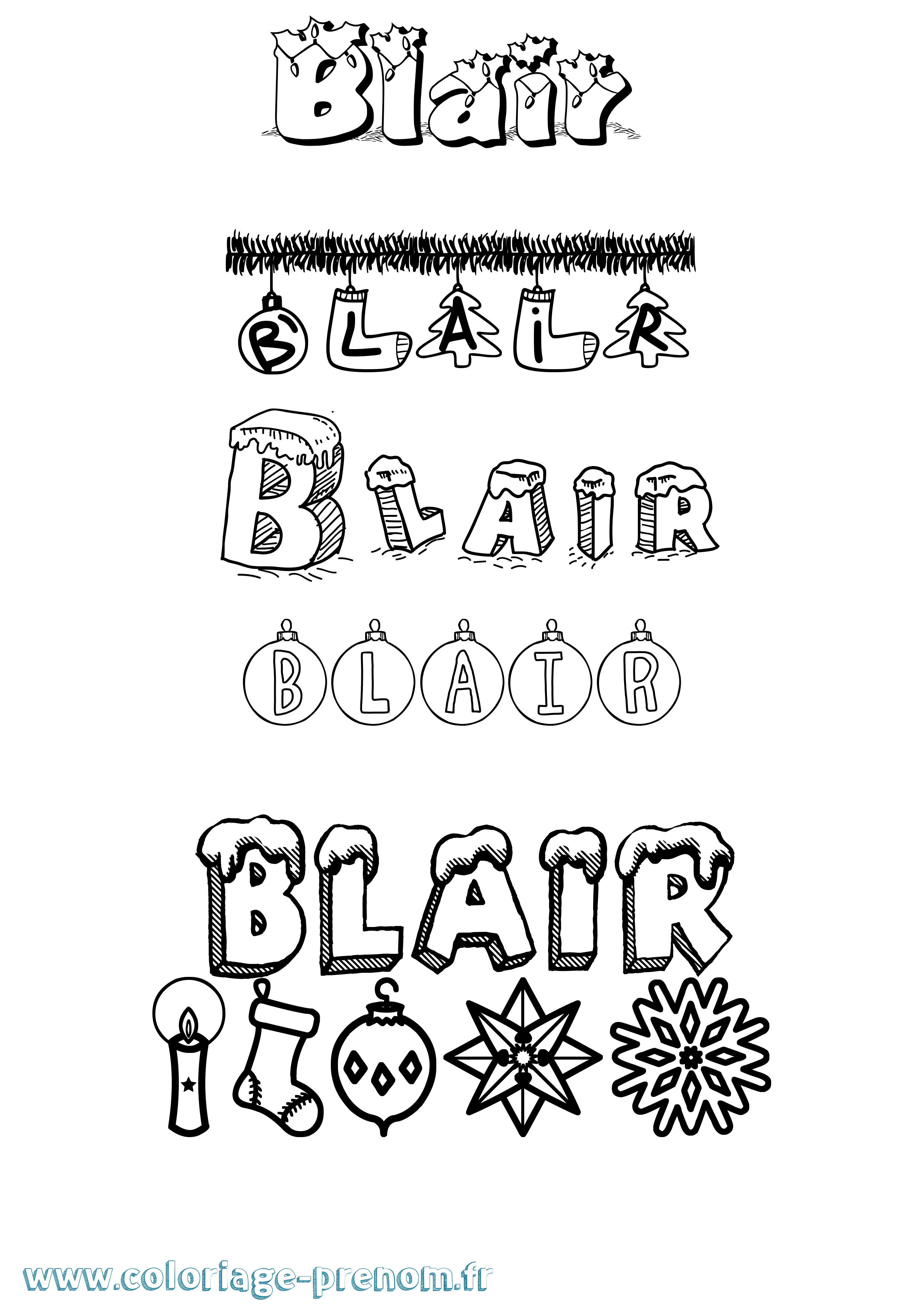 Coloriage Blair Noël Coloriage prénom Blair Noël