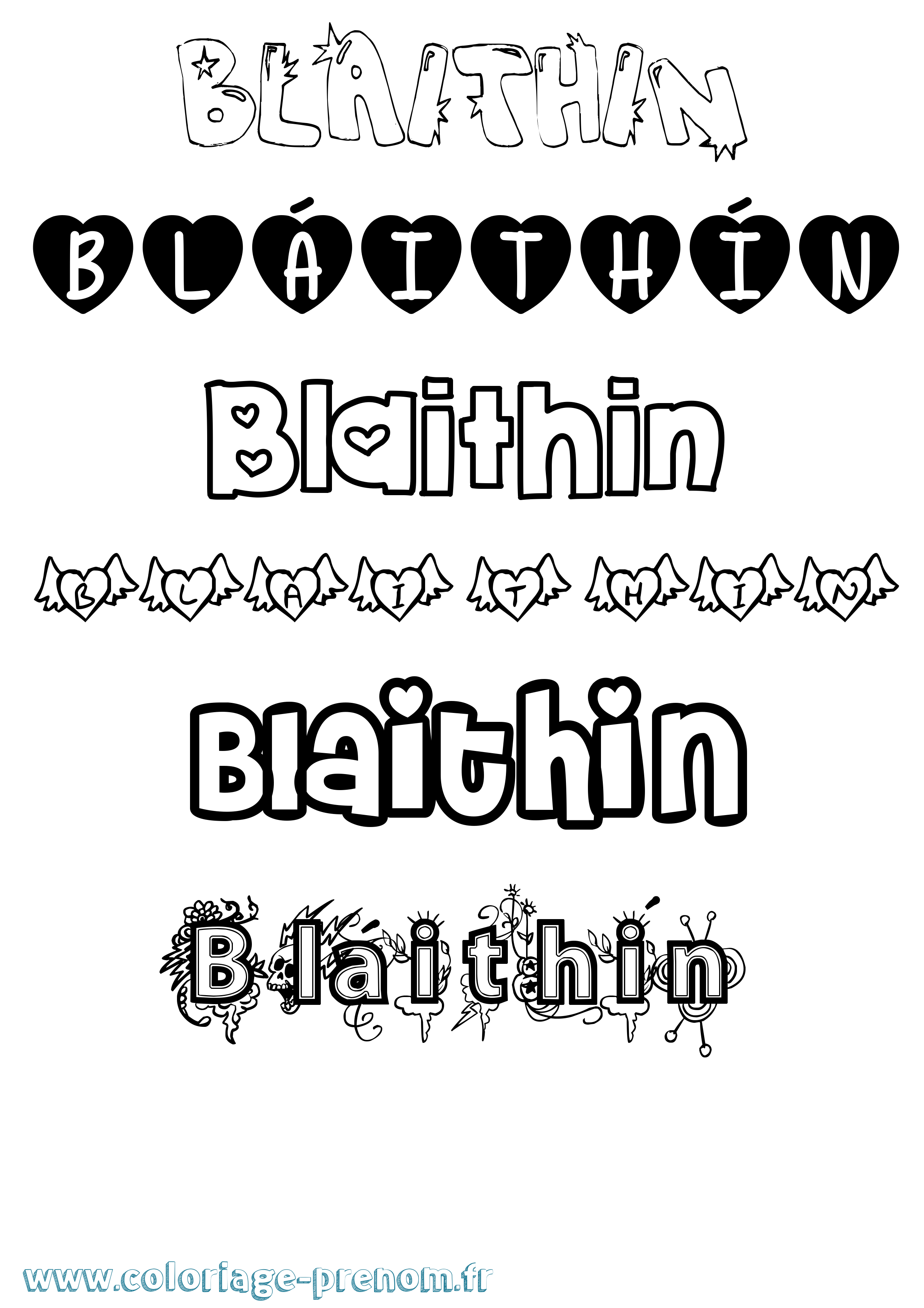 Coloriage Bláithín Girly Coloriage prénom Bláithín Girly