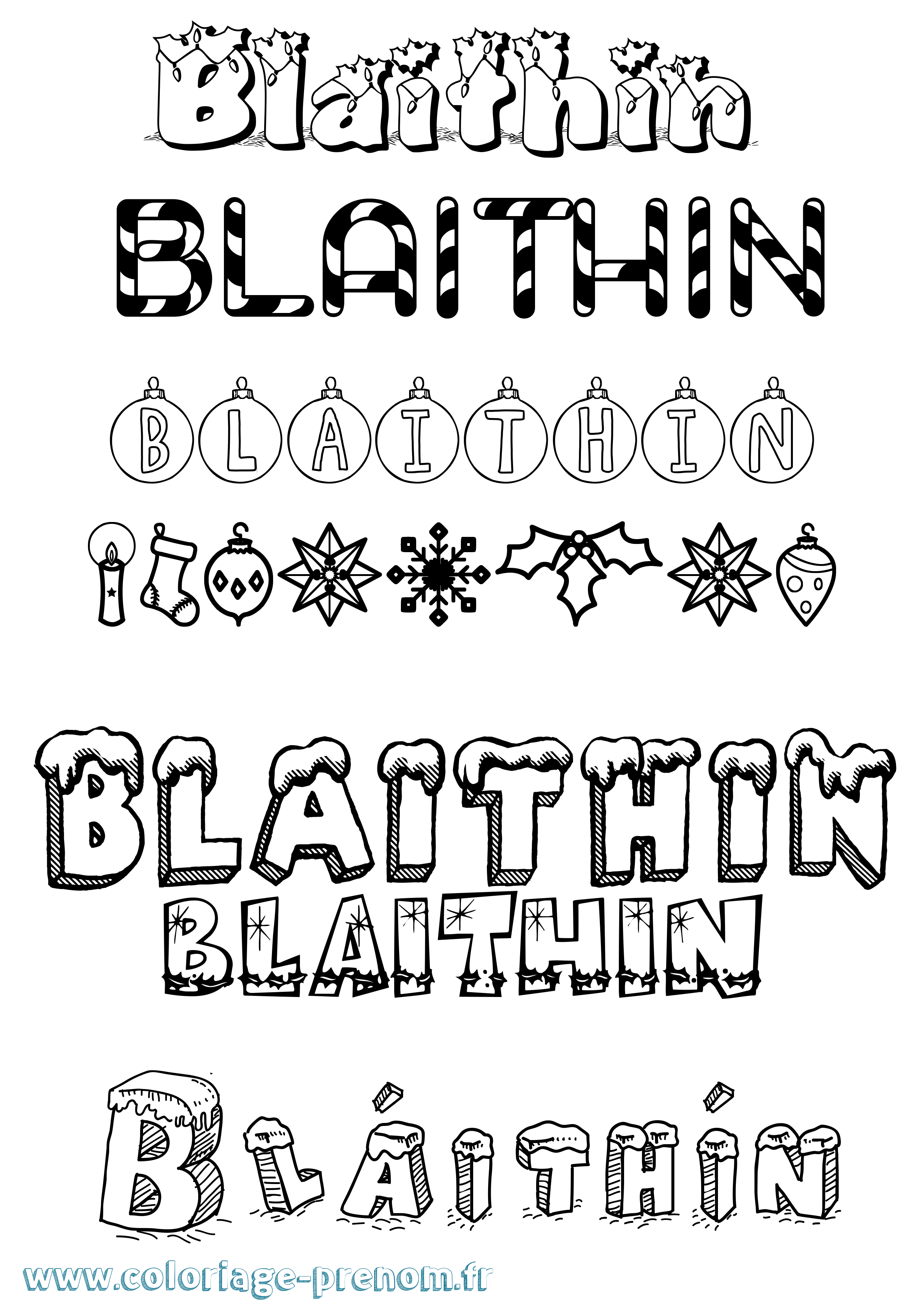 Coloriage Bláithín Noël Coloriage prénom Bláithín Noël