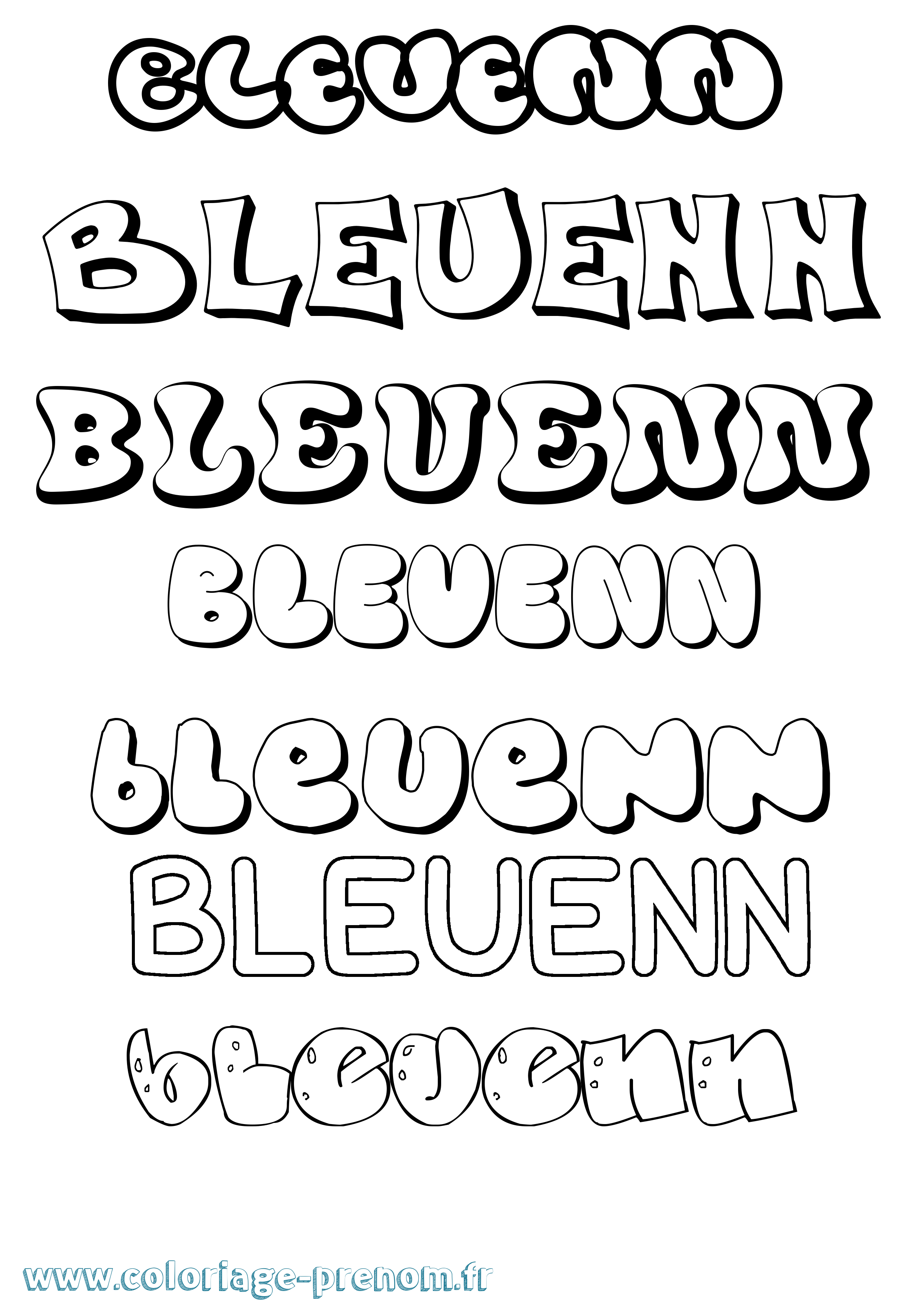 Coloriage Bleuenn Bubble Coloriage prénom Bleuenn Bubble