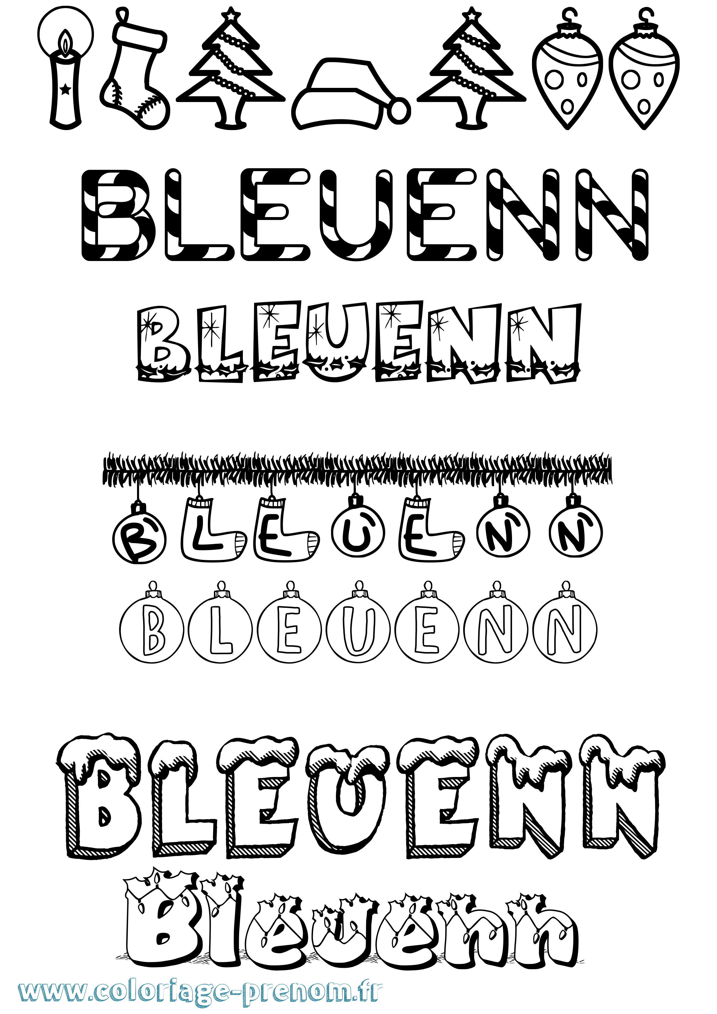 Coloriage Bleuenn Noël Coloriage prénom Bleuenn Noël