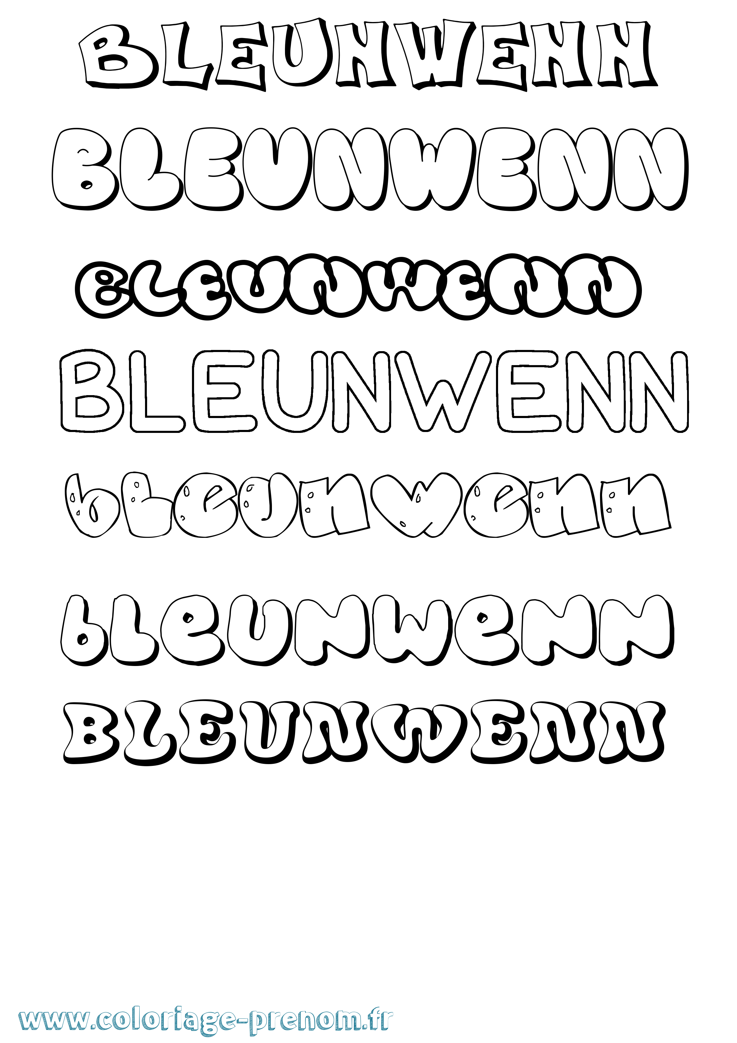 Coloriage Bleunwenn Bubble Coloriage prénom Bleunwenn Bubble