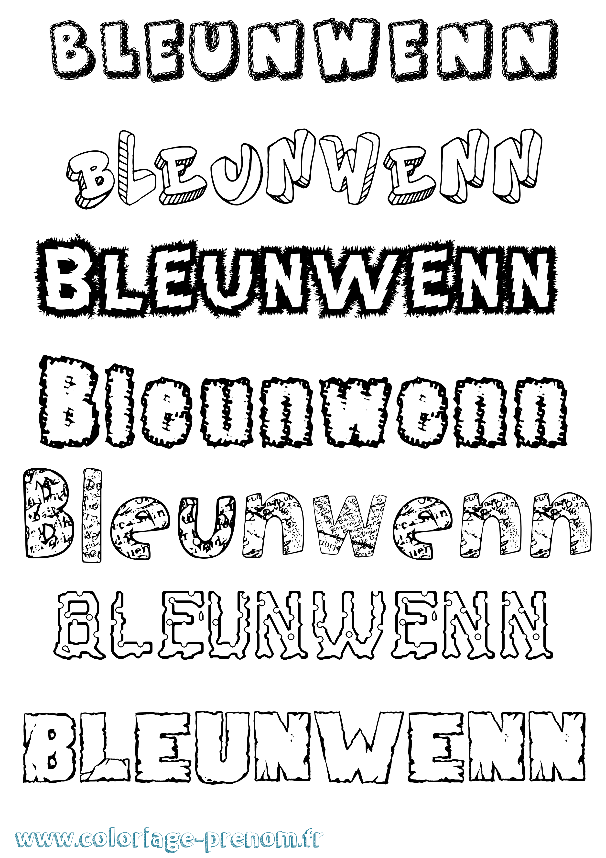 Coloriage Bleunwenn Destructuré Coloriage prénom Bleunwenn Destructuré