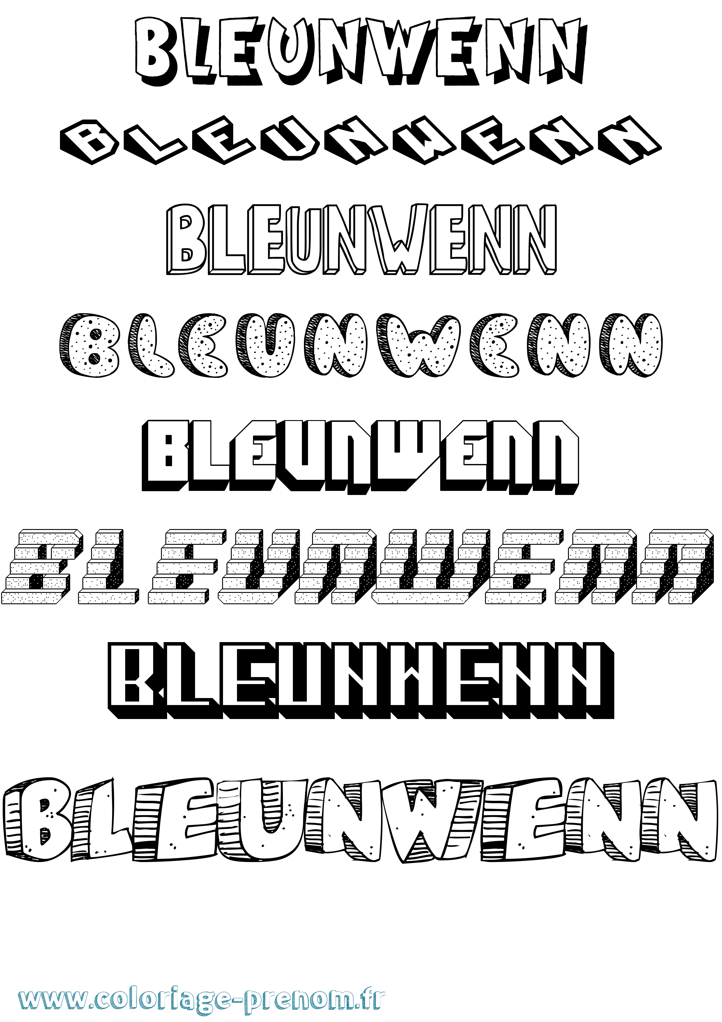 Coloriage Bleunwenn Effet 3D Coloriage prénom Bleunwenn Effet 3D