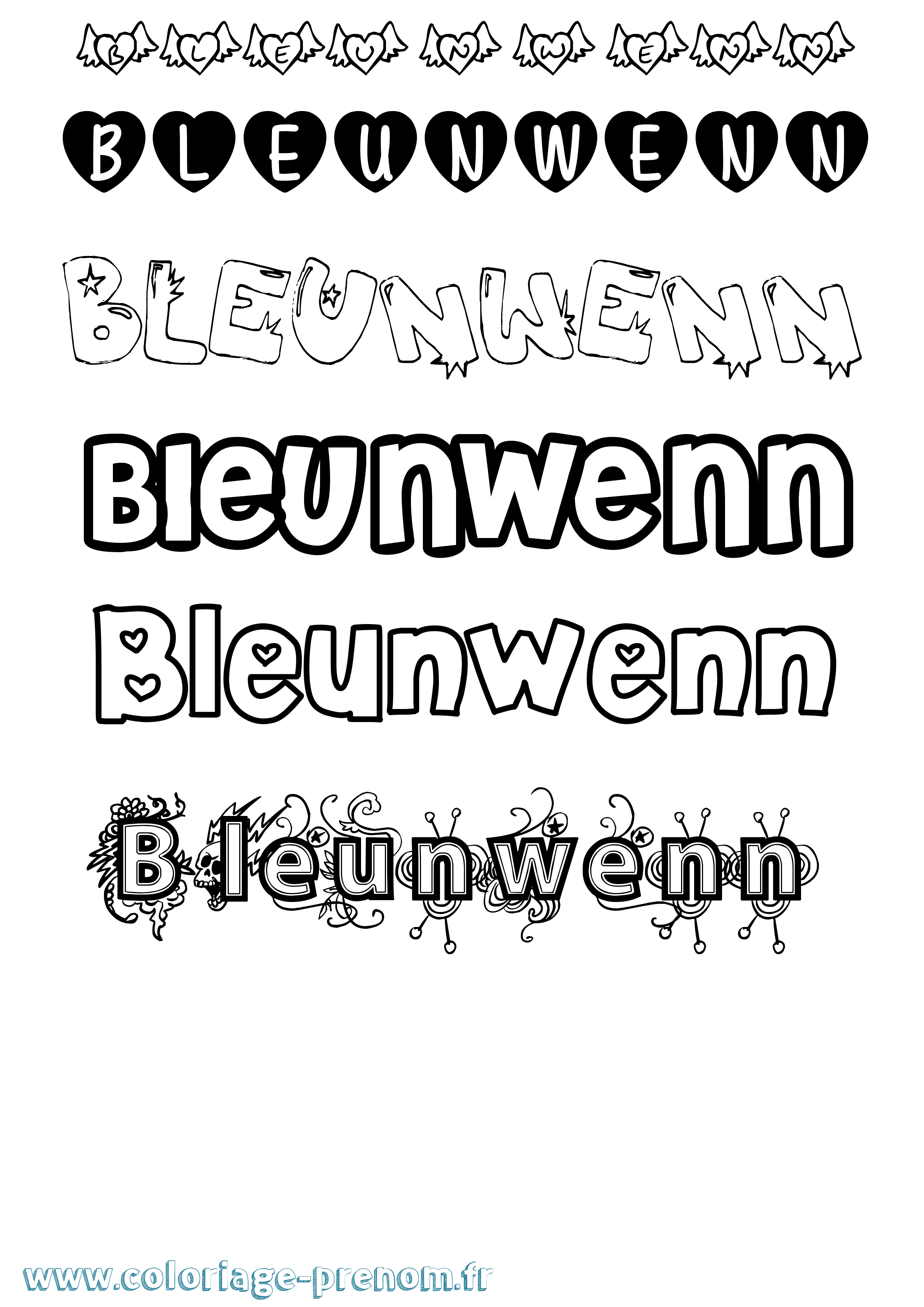 Coloriage Bleunwenn Girly Coloriage prénom Bleunwenn Girly