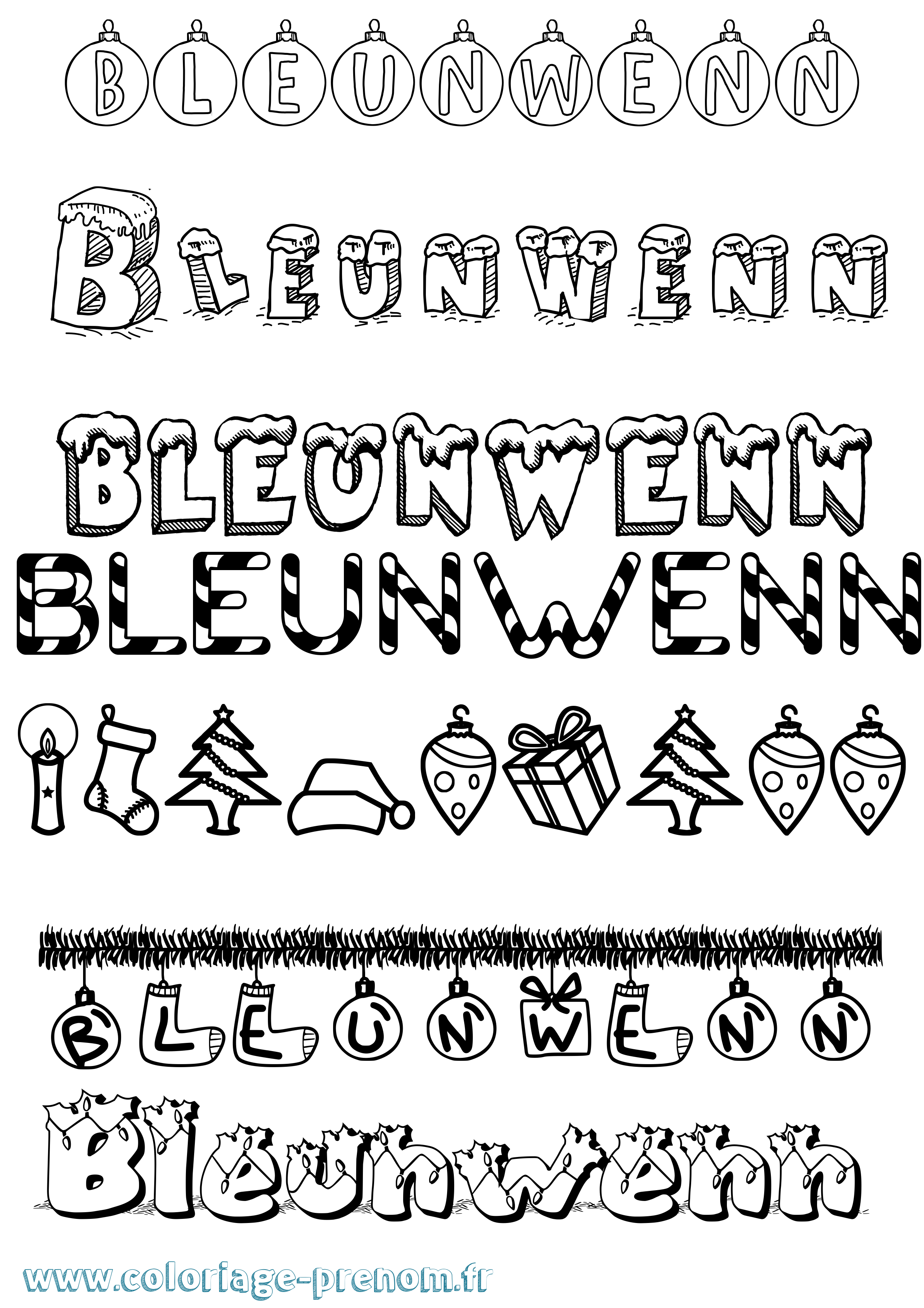 Coloriage Bleunwenn Noël Coloriage prénom Bleunwenn Noël