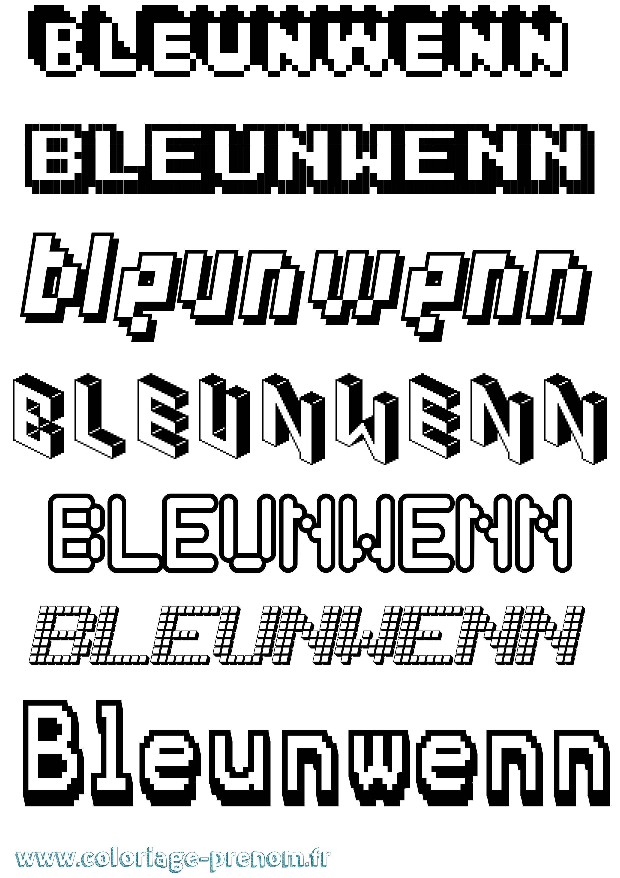 Coloriage Bleunwenn Pixel Coloriage prénom Bleunwenn Pixel