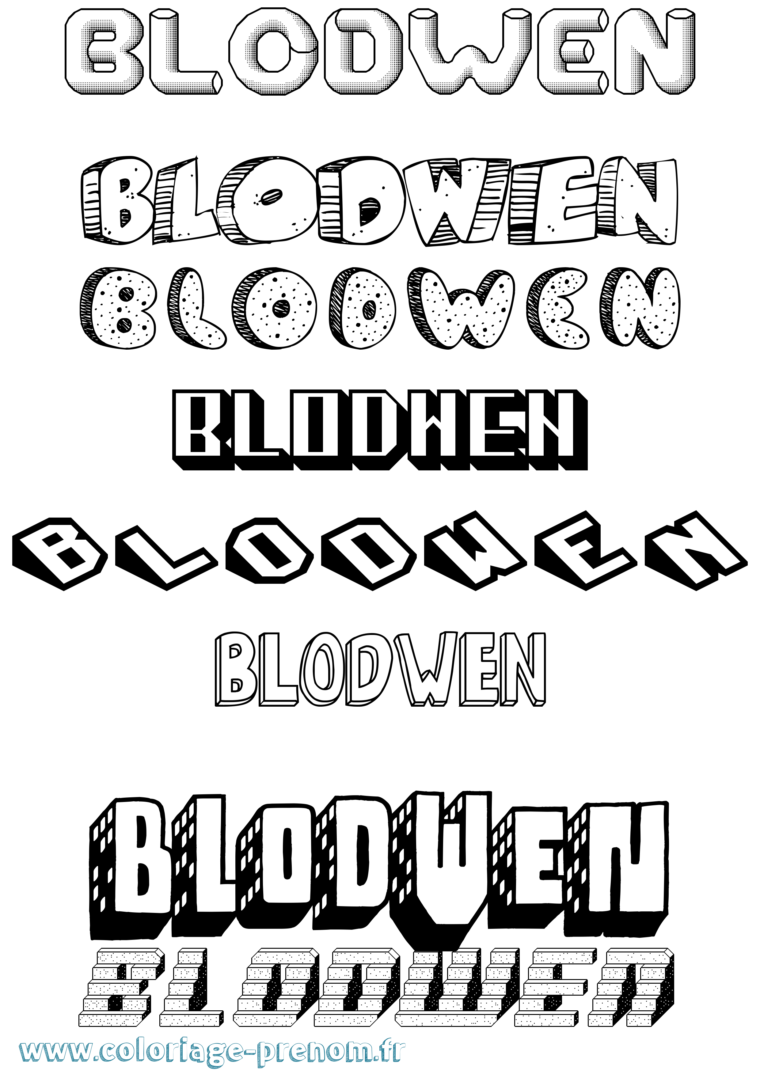 Coloriage Blodwen Effet 3D Coloriage prénom Blodwen Effet 3D