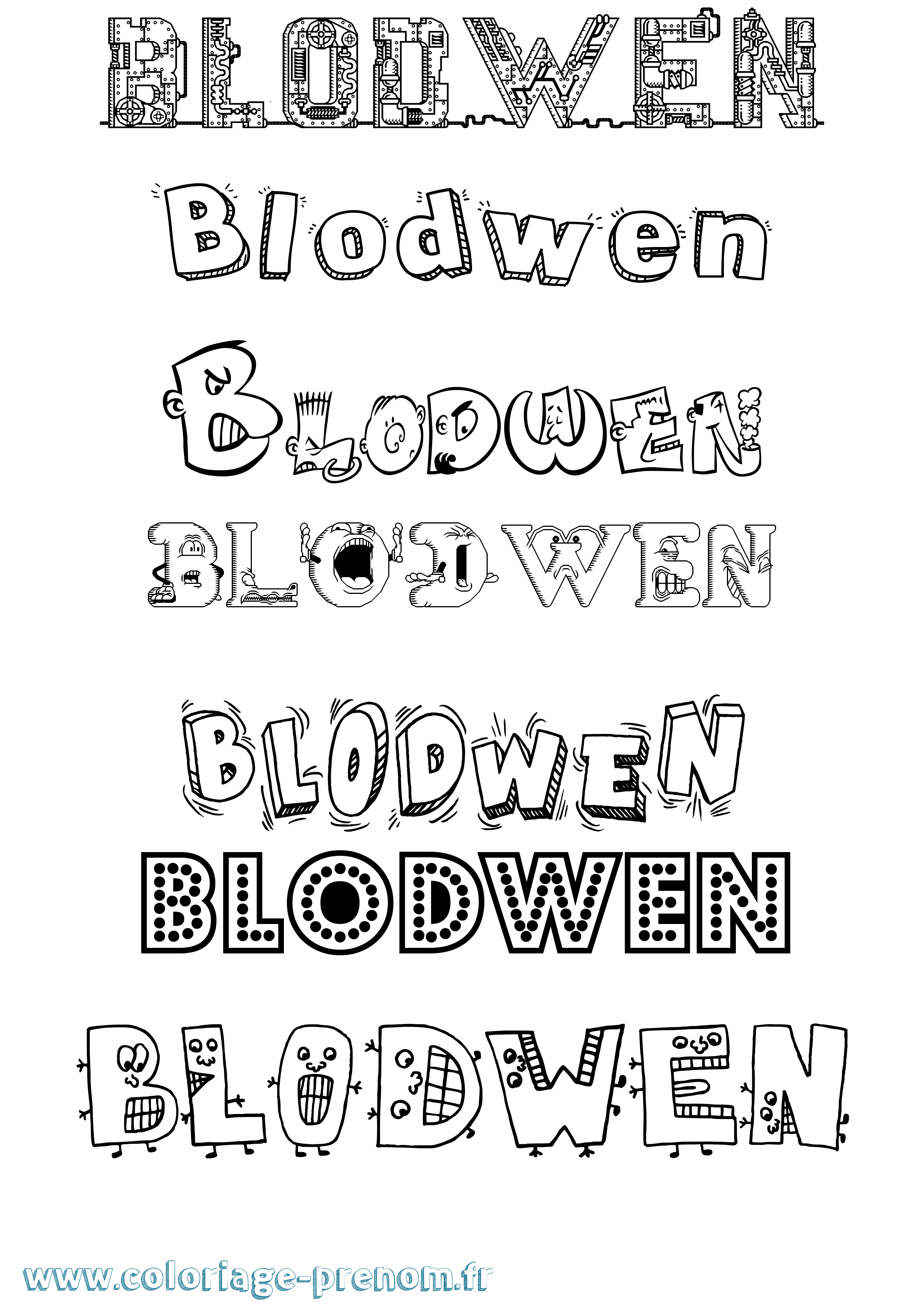 Coloriage Blodwen Fun Coloriage prénom Blodwen Fun