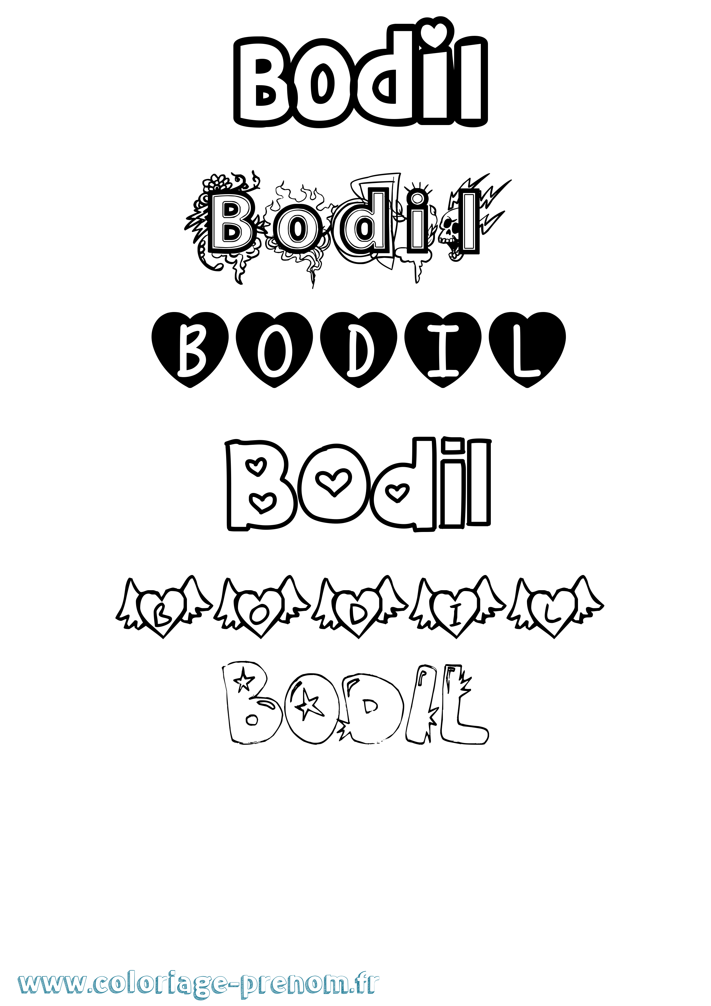 Coloriage Bodil Girly Coloriage prénom Bodil Girly