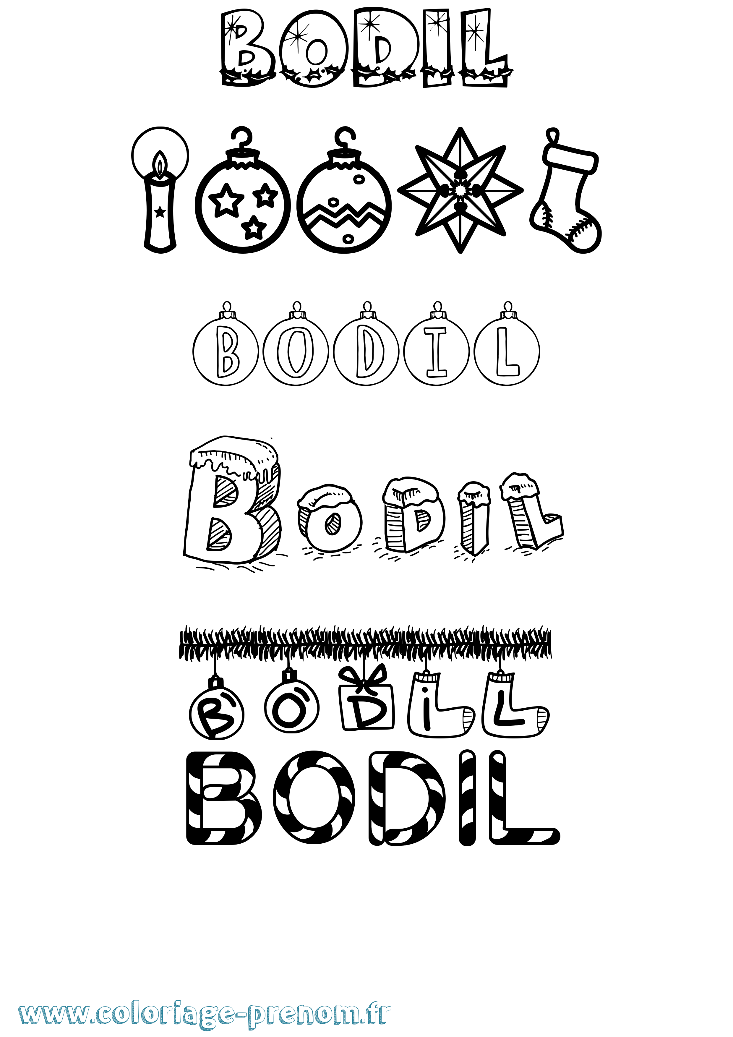 Coloriage Bodil Noël Coloriage prénom Bodil Noël