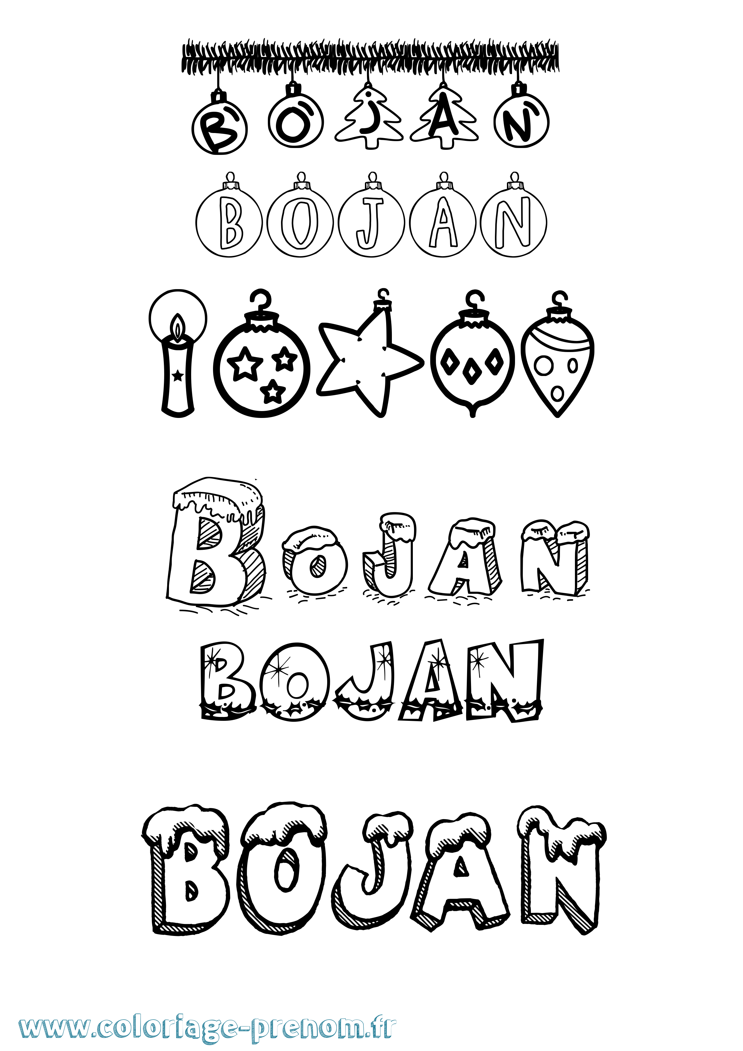 Coloriage Bojan Noël Coloriage prénom Bojan Noël