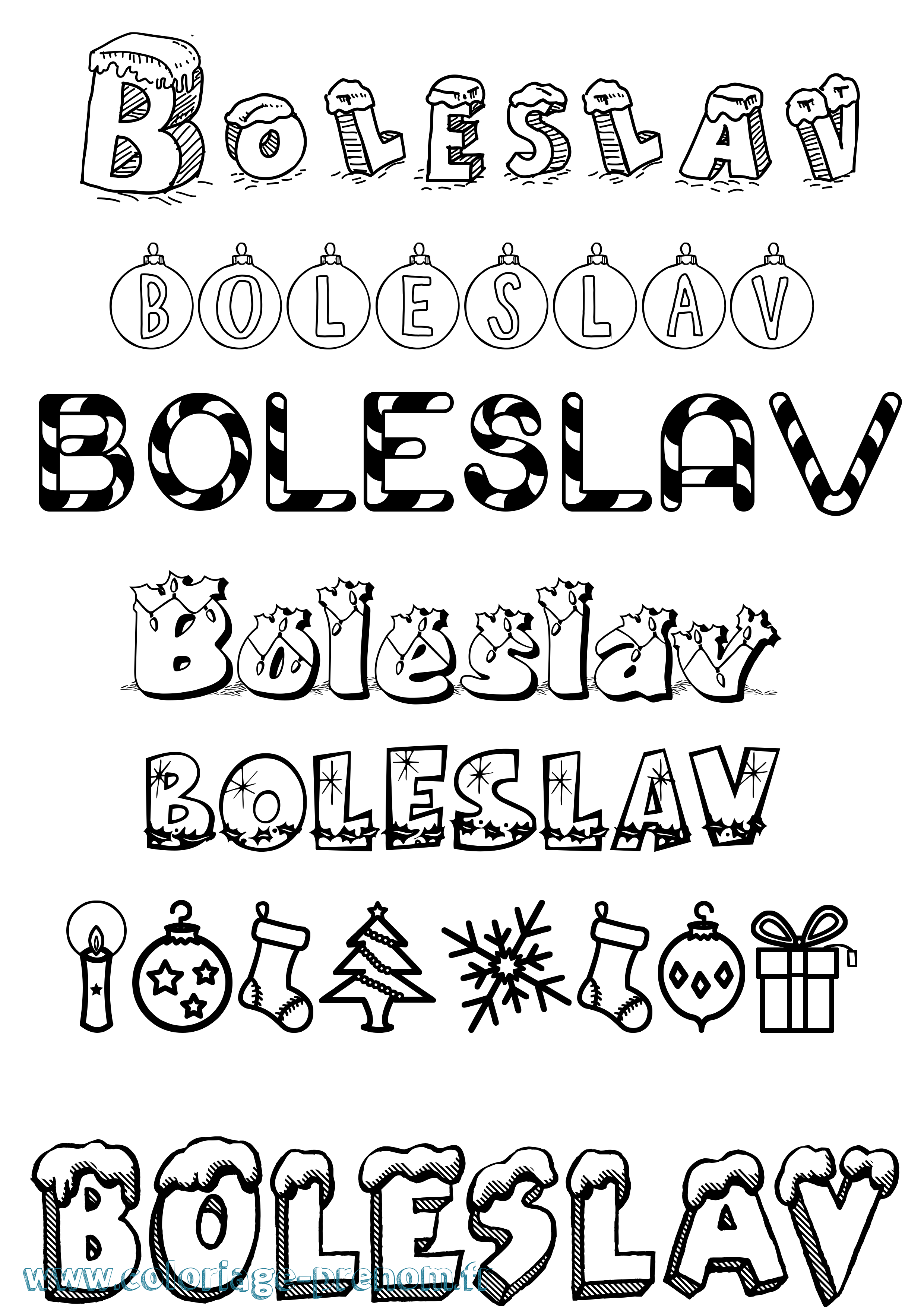 Coloriage Boleslav Noël Coloriage prénom Boleslav Noël