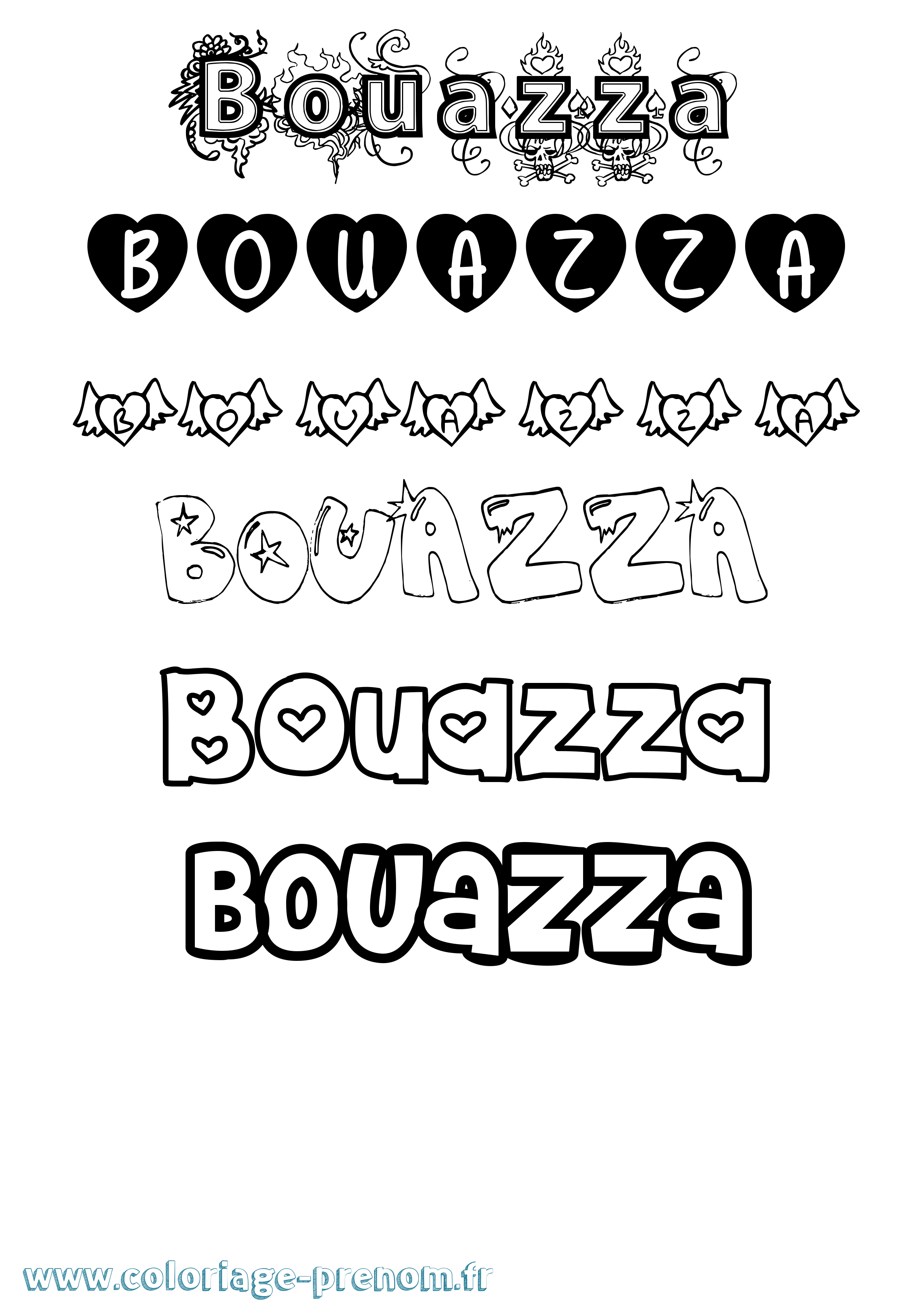 Coloriage Bouazza Girly Coloriage prénom Bouazza Girly