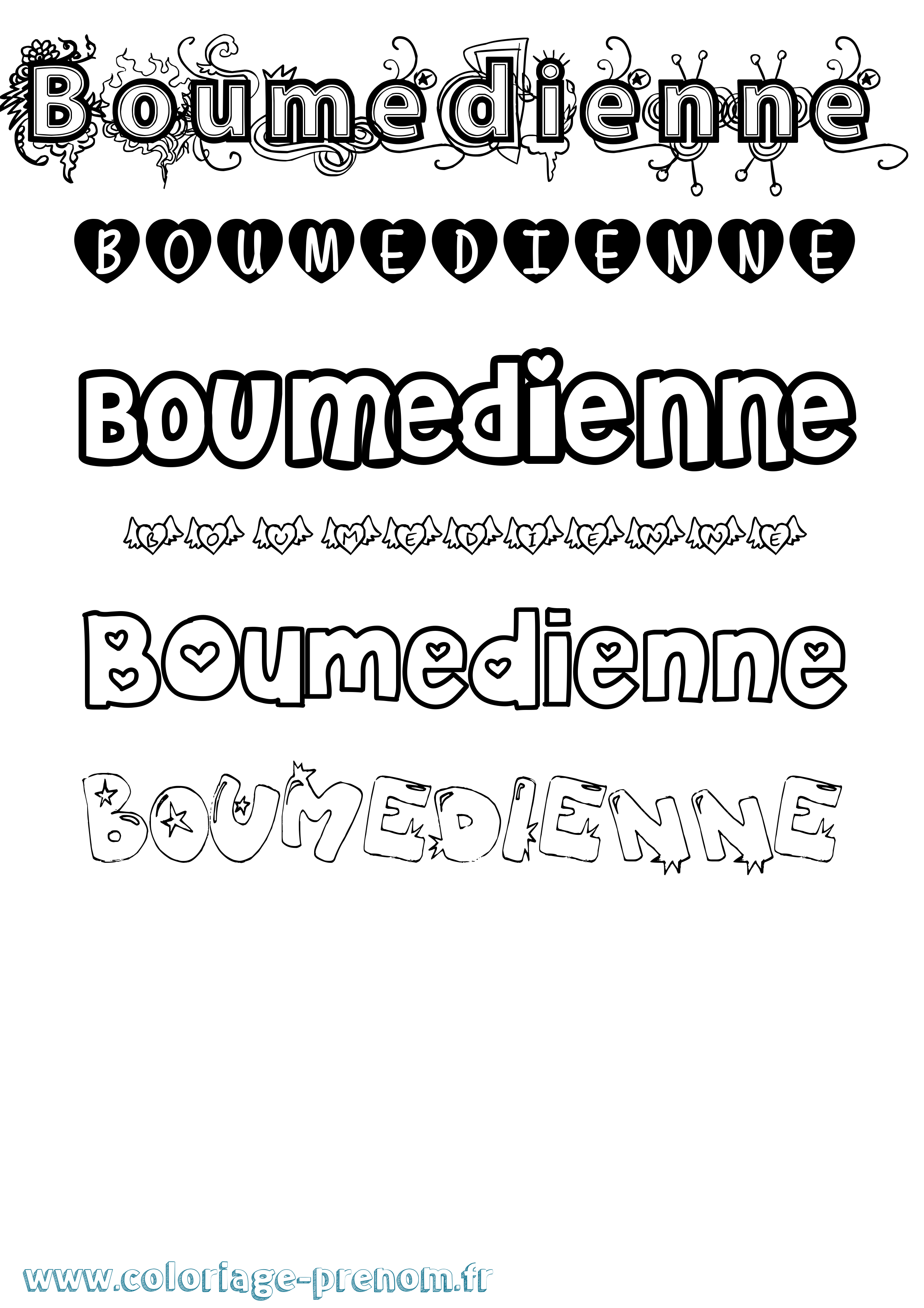 Coloriage Boumedienne Girly Coloriage prénom Boumedienne Girly