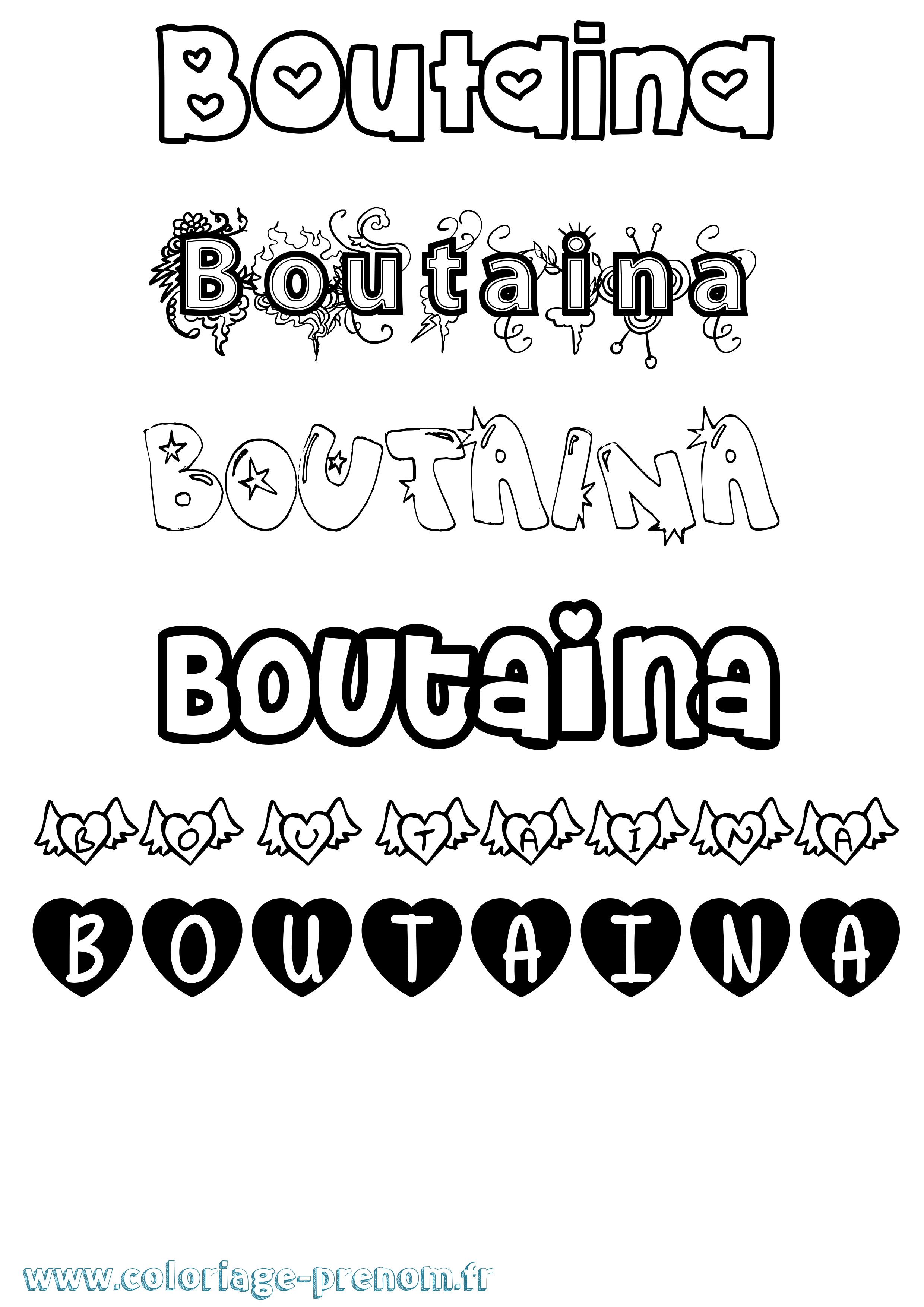 Coloriage Boutaina Girly Coloriage prénom Boutaina Girly