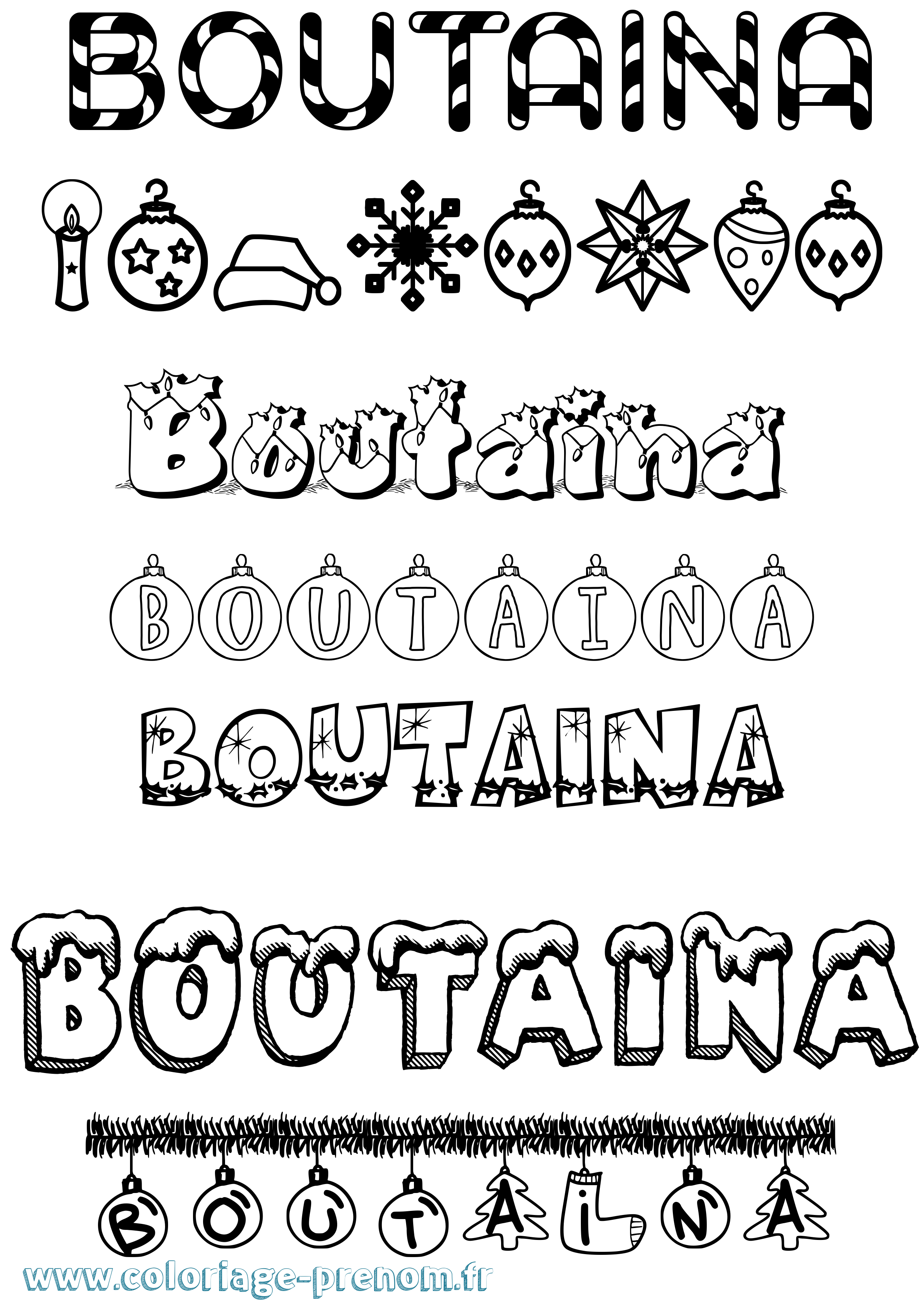 Coloriage Boutaina Noël Coloriage prénom Boutaina Noël