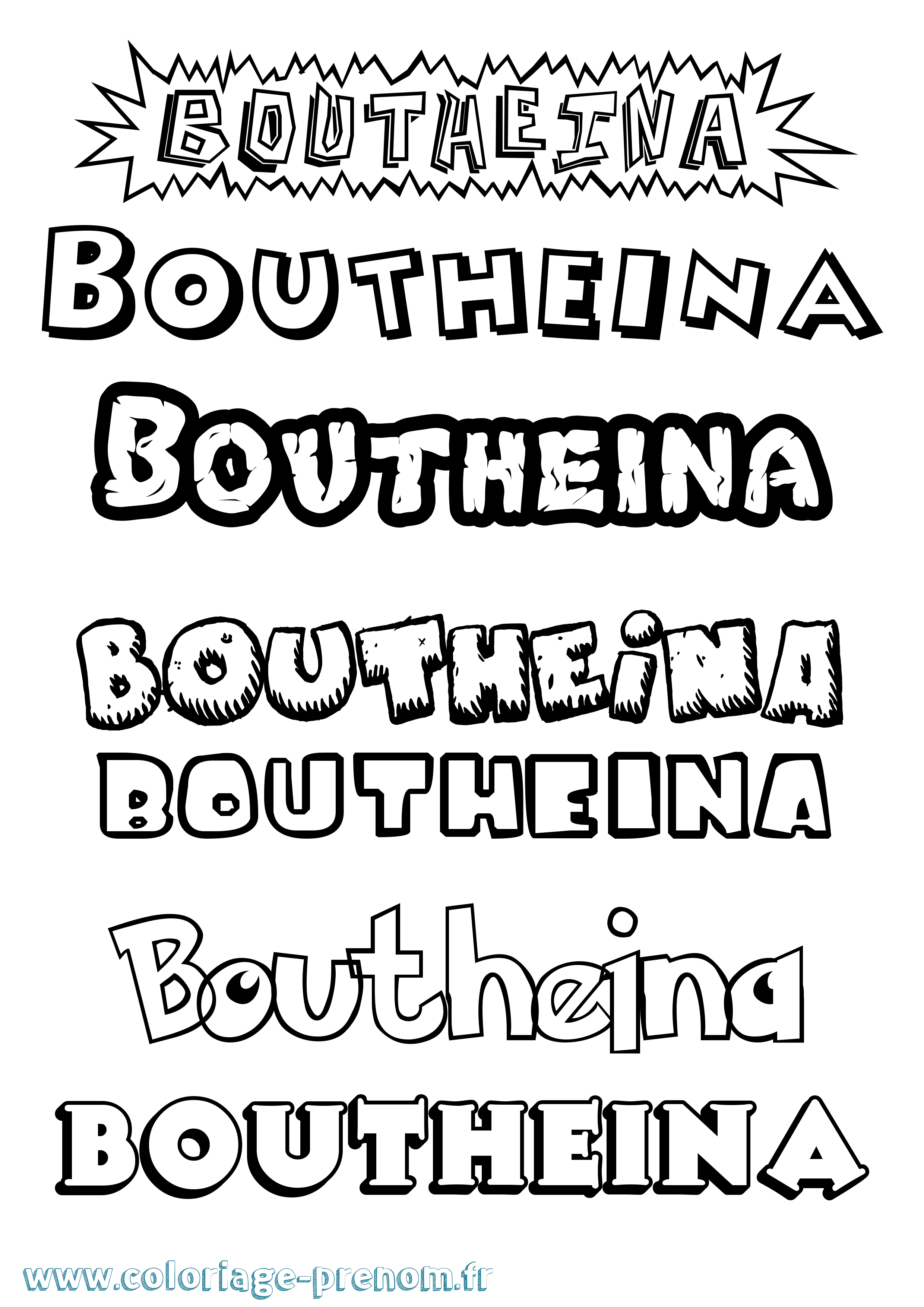 Coloriage Boutheina Dessin Animé Coloriage prénom Boutheina Dessin Animé