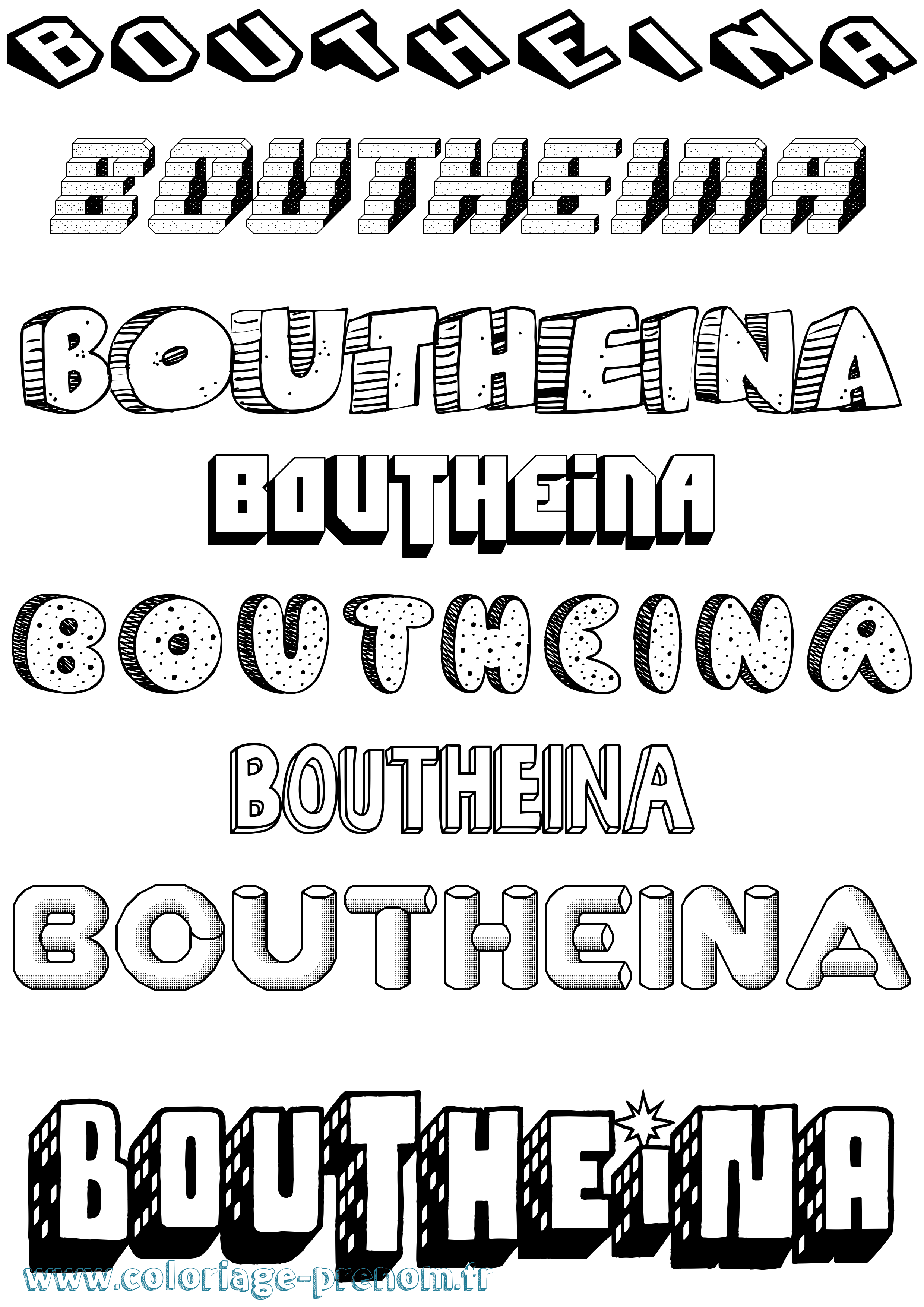 Coloriage Boutheina Effet 3D Coloriage prénom Boutheina Effet 3D