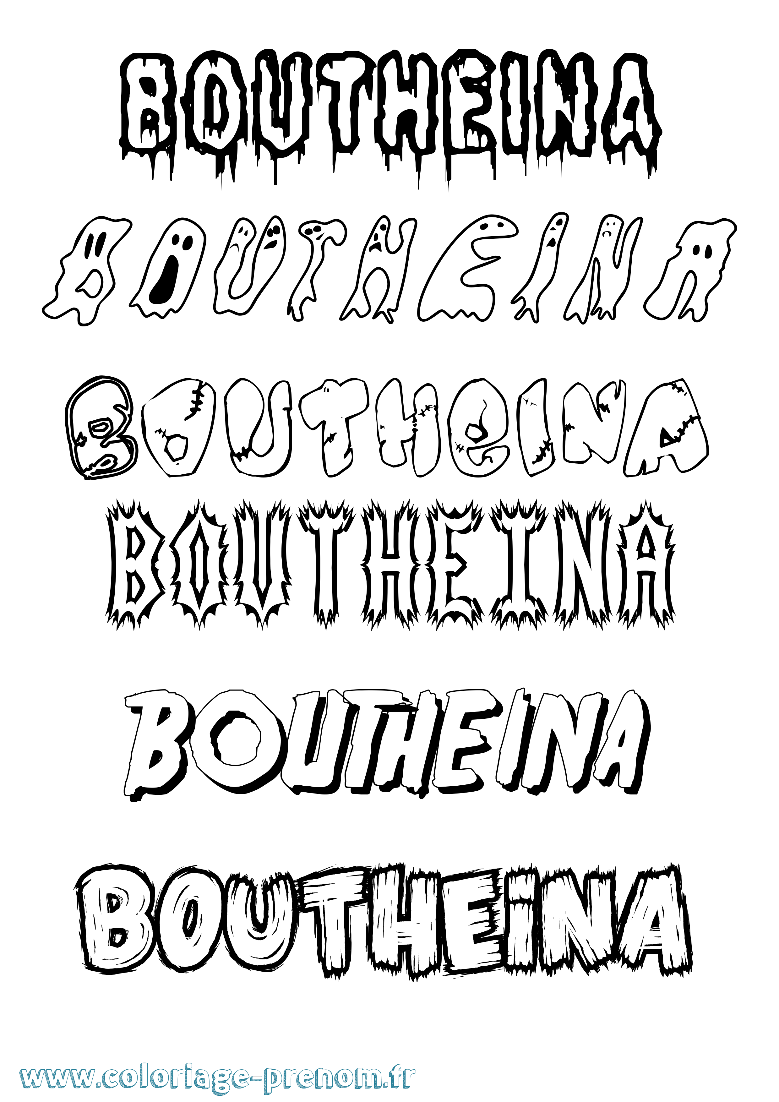 Coloriage Boutheina Frisson Coloriage prénom Boutheina Frisson