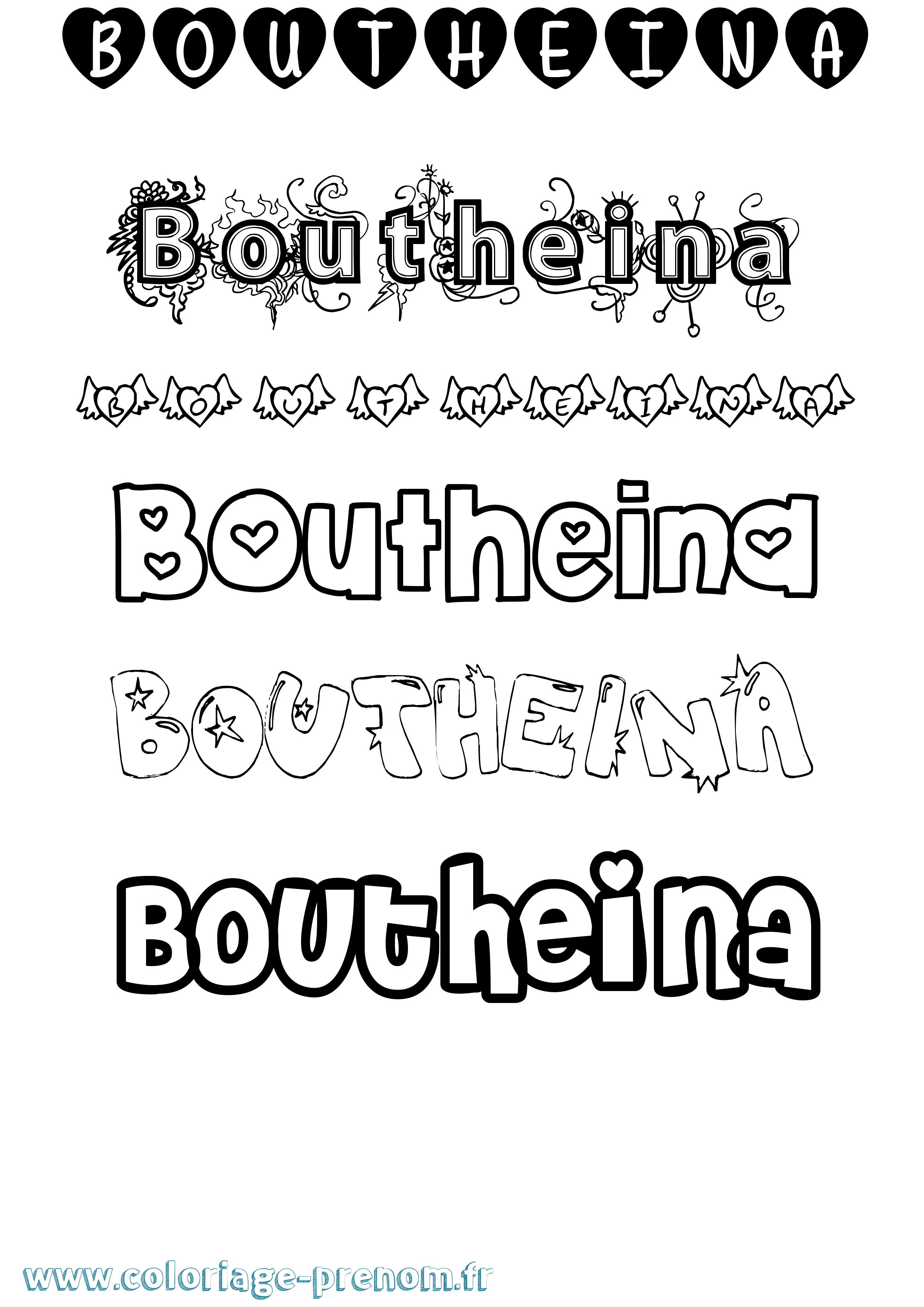 Coloriage Boutheina Girly Coloriage prénom Boutheina Girly