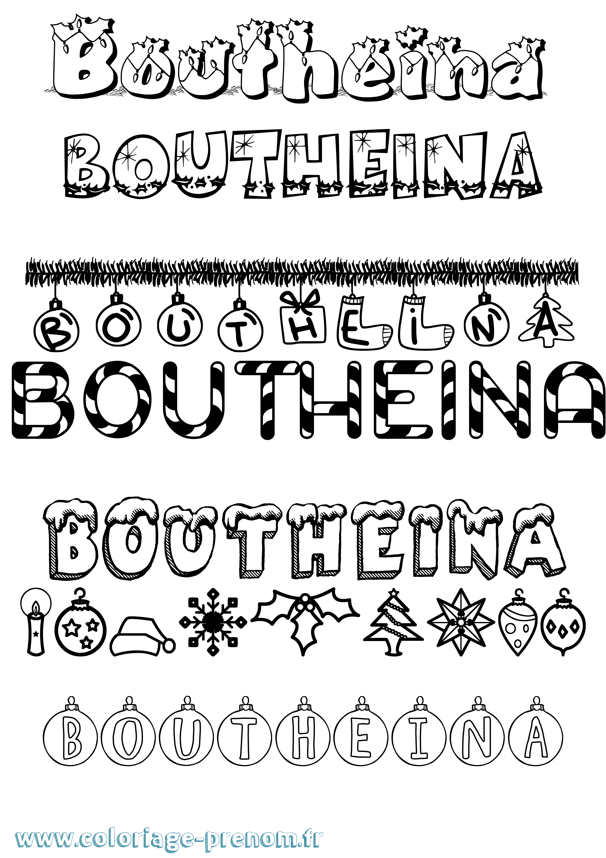 Coloriage Boutheina Noël Coloriage prénom Boutheina Noël