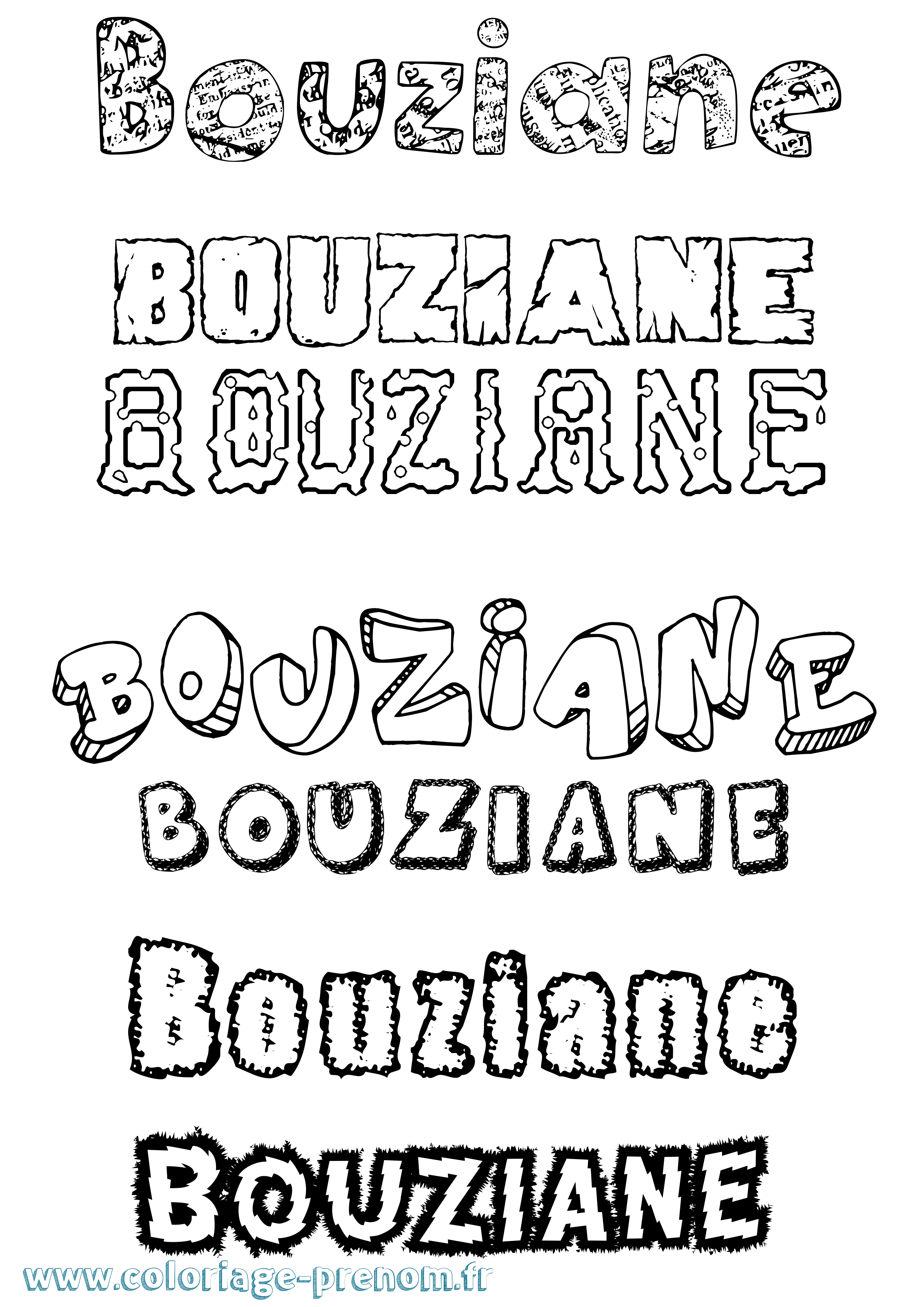 Coloriage Bouziane Destructuré Coloriage prénom Bouziane Destructuré