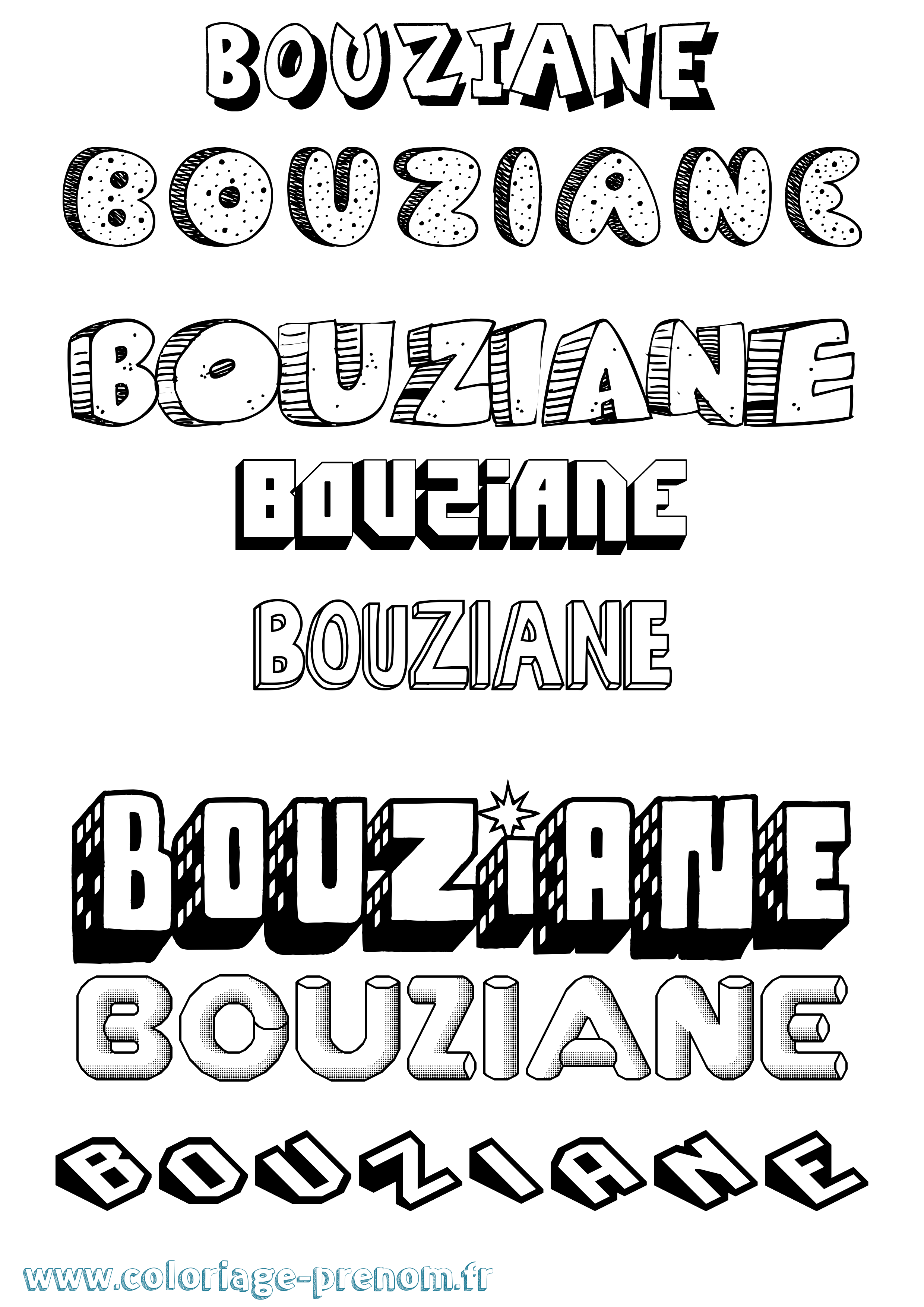 Coloriage Bouziane Effet 3D Coloriage prénom Bouziane Effet 3D
