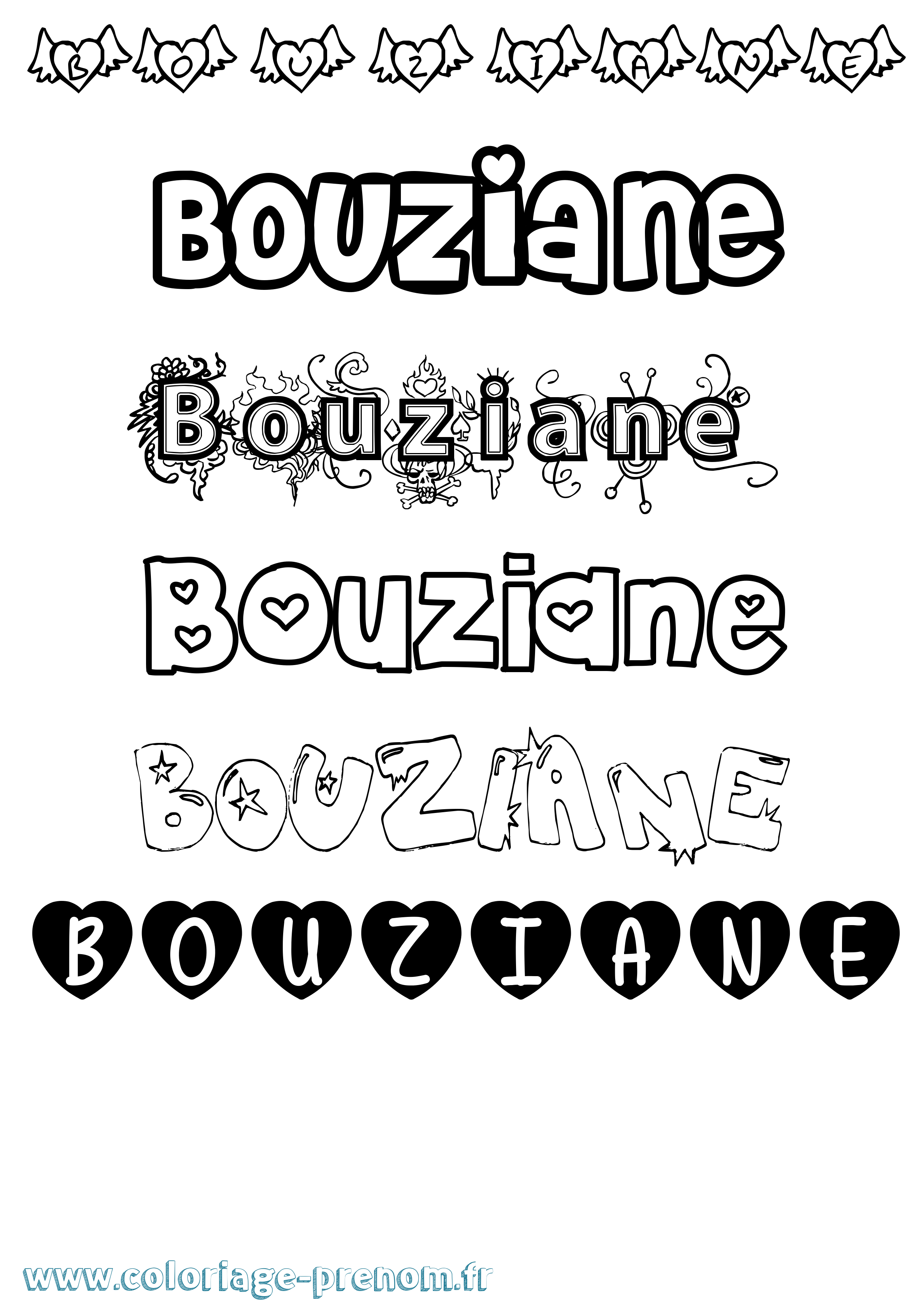 Coloriage Bouziane Girly Coloriage prénom Bouziane Girly