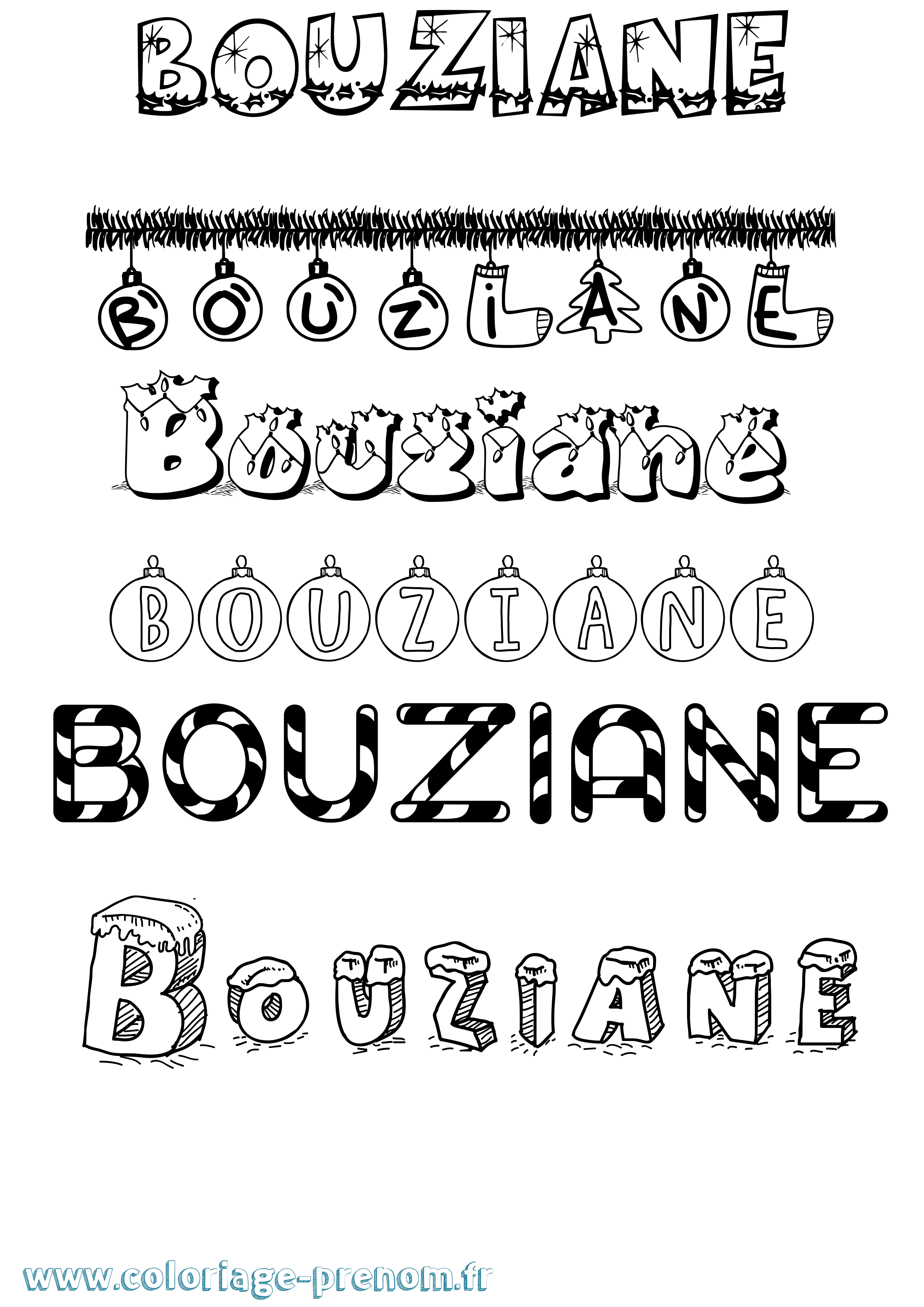 Coloriage Bouziane Noël Coloriage prénom Bouziane Noël