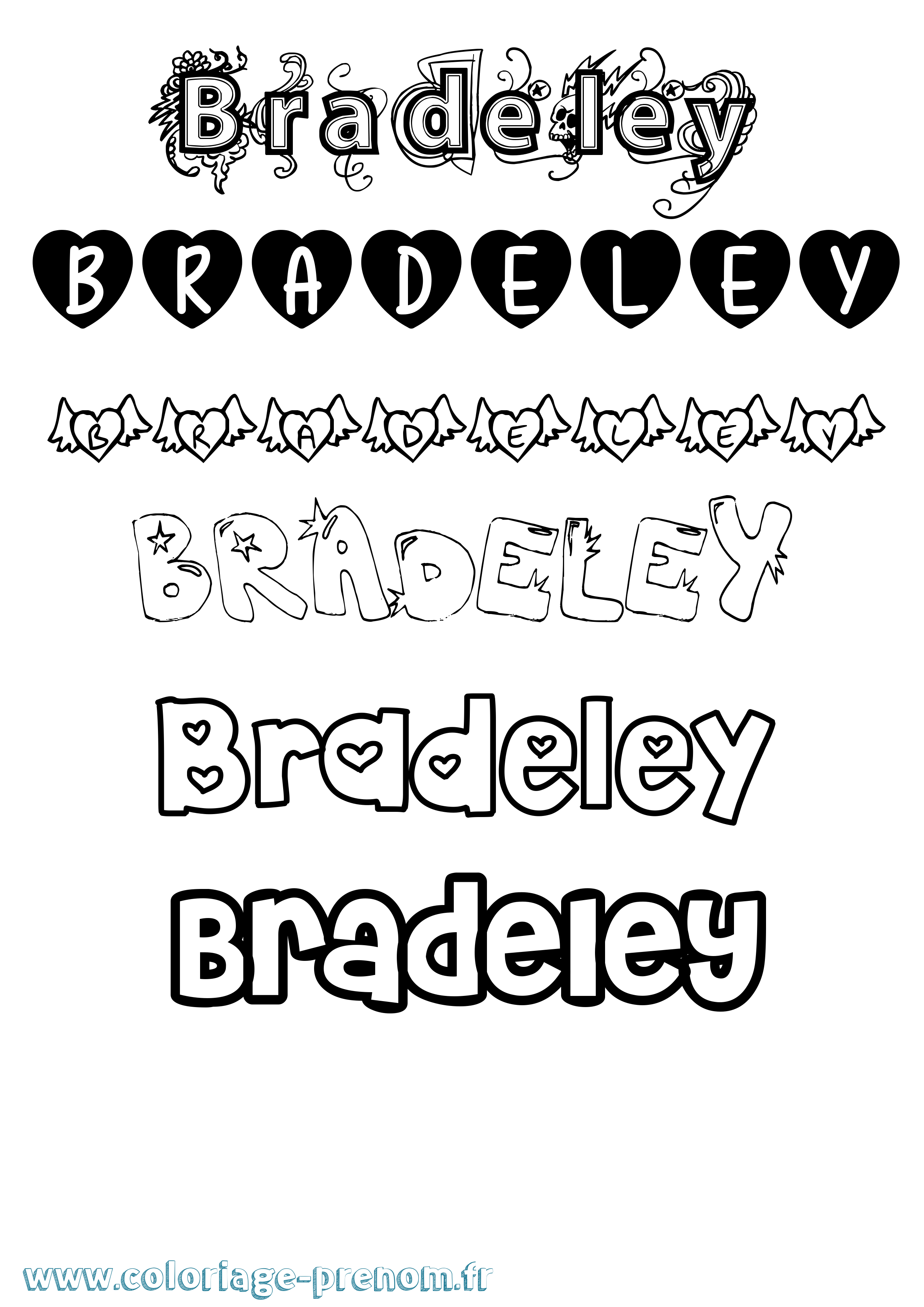 Coloriage Bradeley Girly Coloriage prénom Bradeley Girly