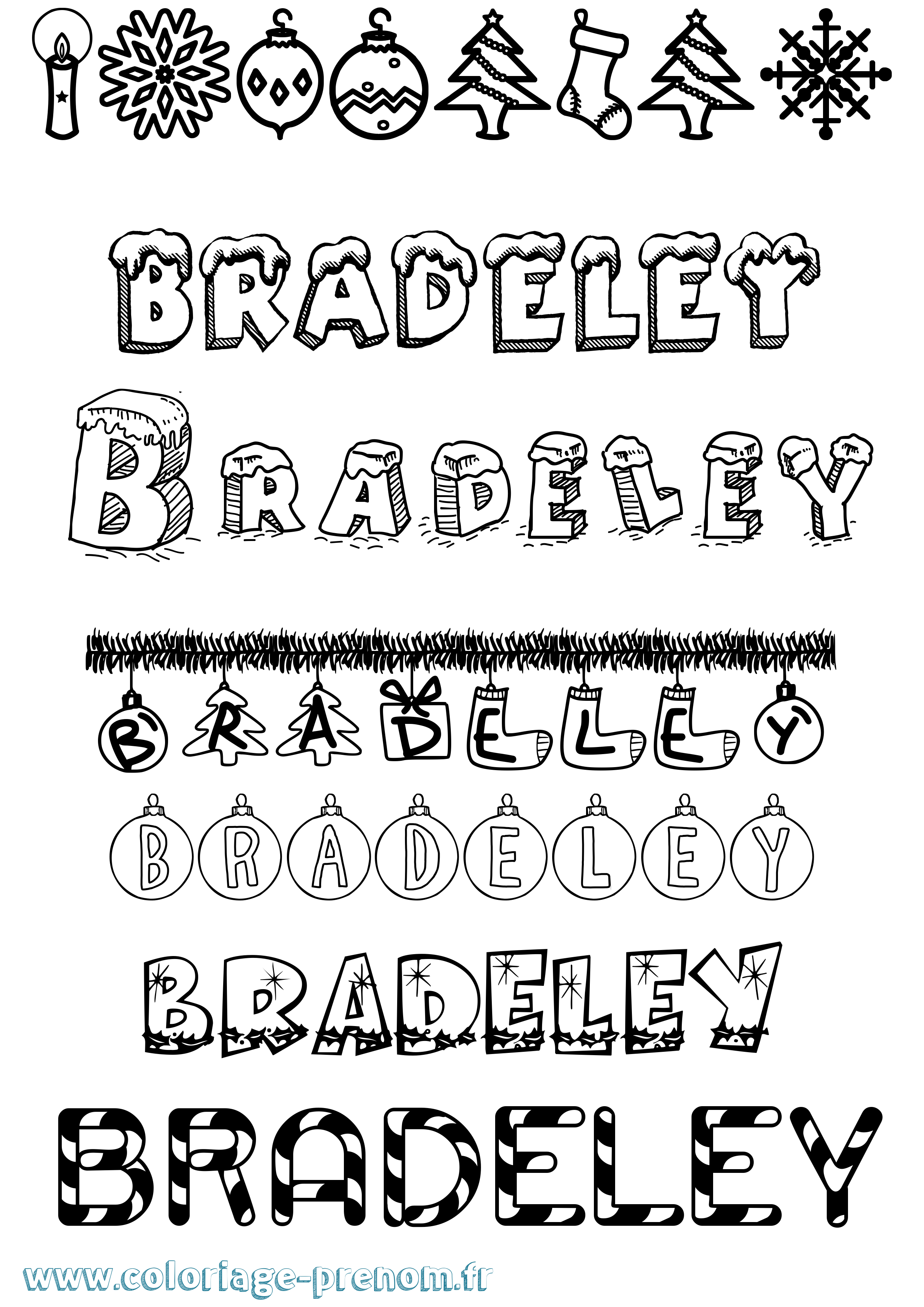 Coloriage Bradeley Noël Coloriage prénom Bradeley Noël