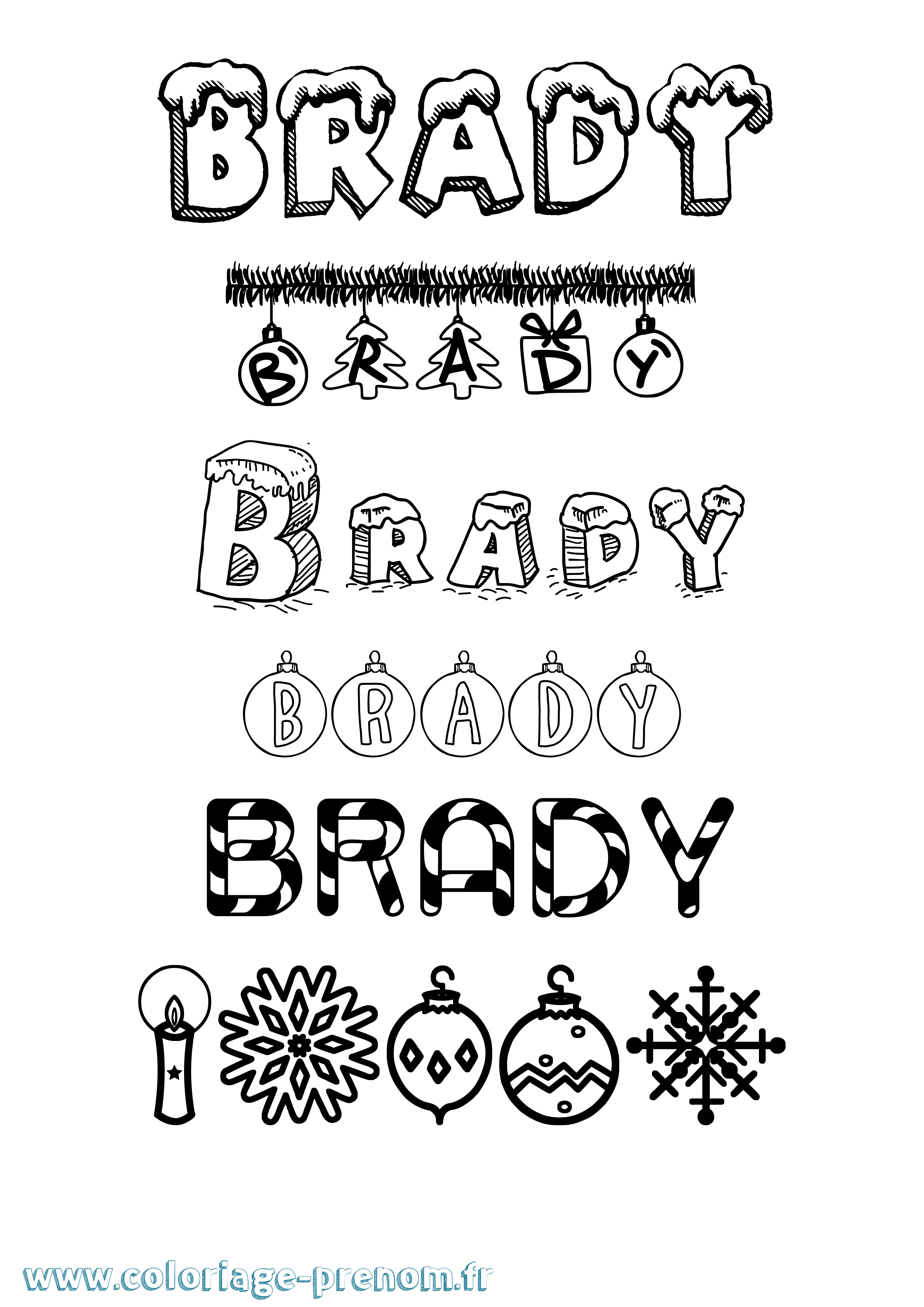Coloriage Brady Noël Coloriage prénom Brady Noël
