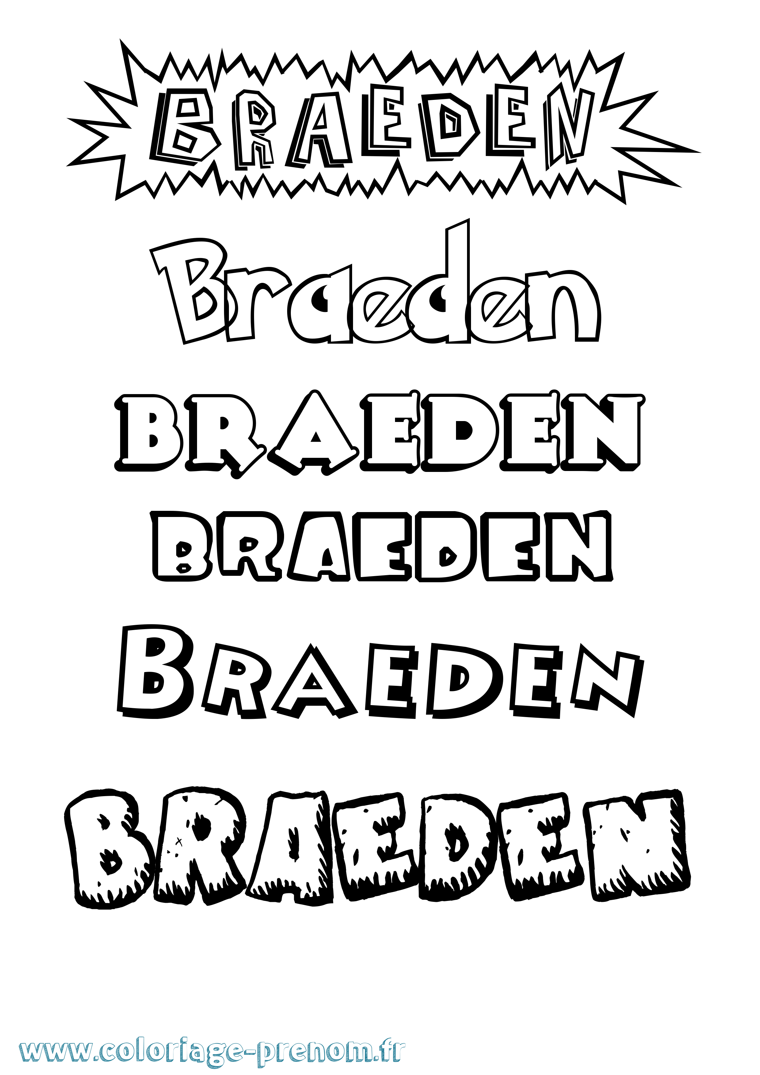 Coloriage Braeden Dessin Animé Coloriage prénom Braeden Dessin Animé